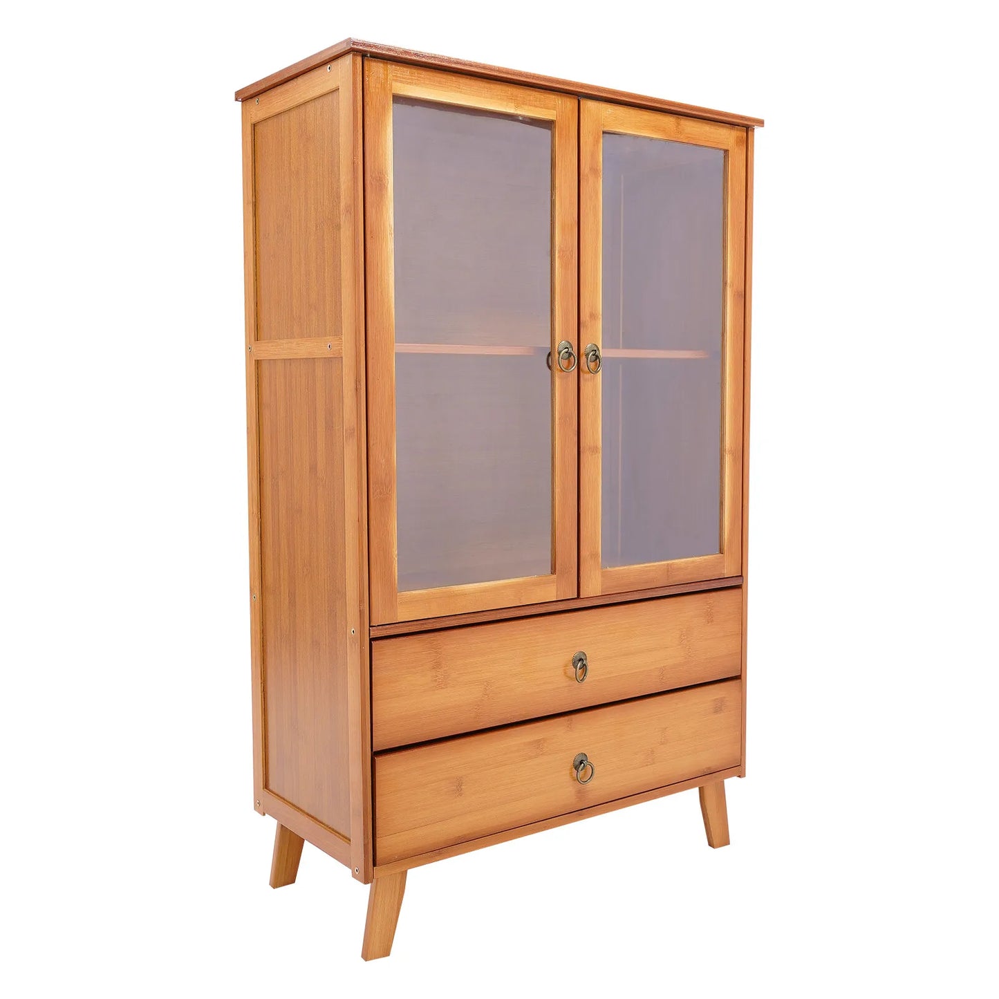Vintage Style Kitchen Storage Cabinet, 2-Tier Bamboo Sideboard with Smooth Drawers for Kitchen and Dining Area