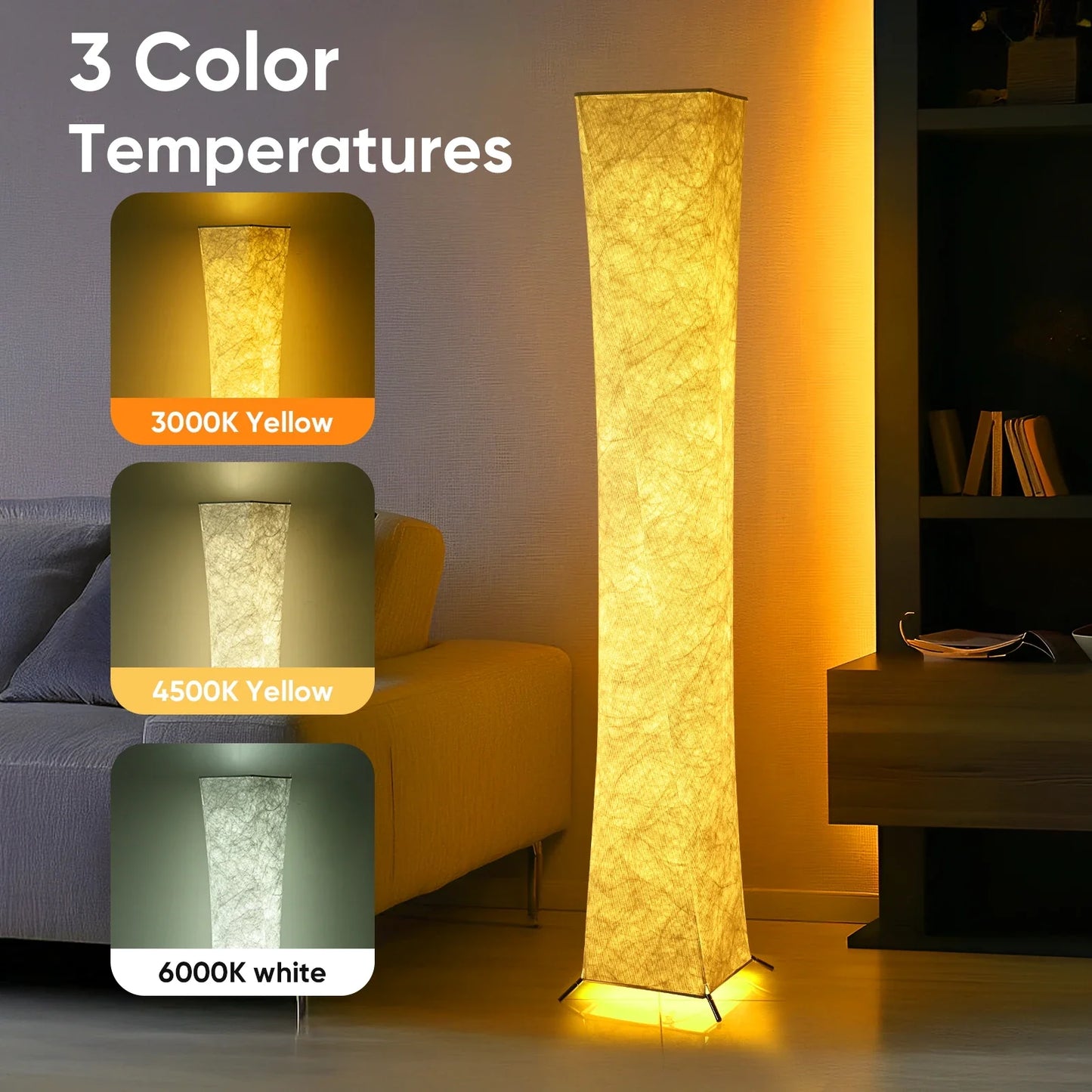 Soft Light Floor Lamp, 52" Simple Design Morden Slim Warm Light 3000K LED Tyvek Fabric Shade