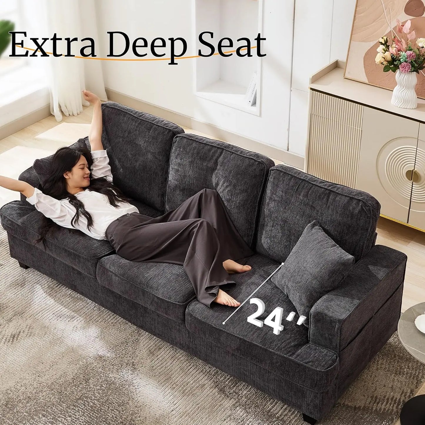 Couches for Living Room, 89 inch Cloud Couch Sofa in Chenile with Extra Comfy Soft Deep Seats,