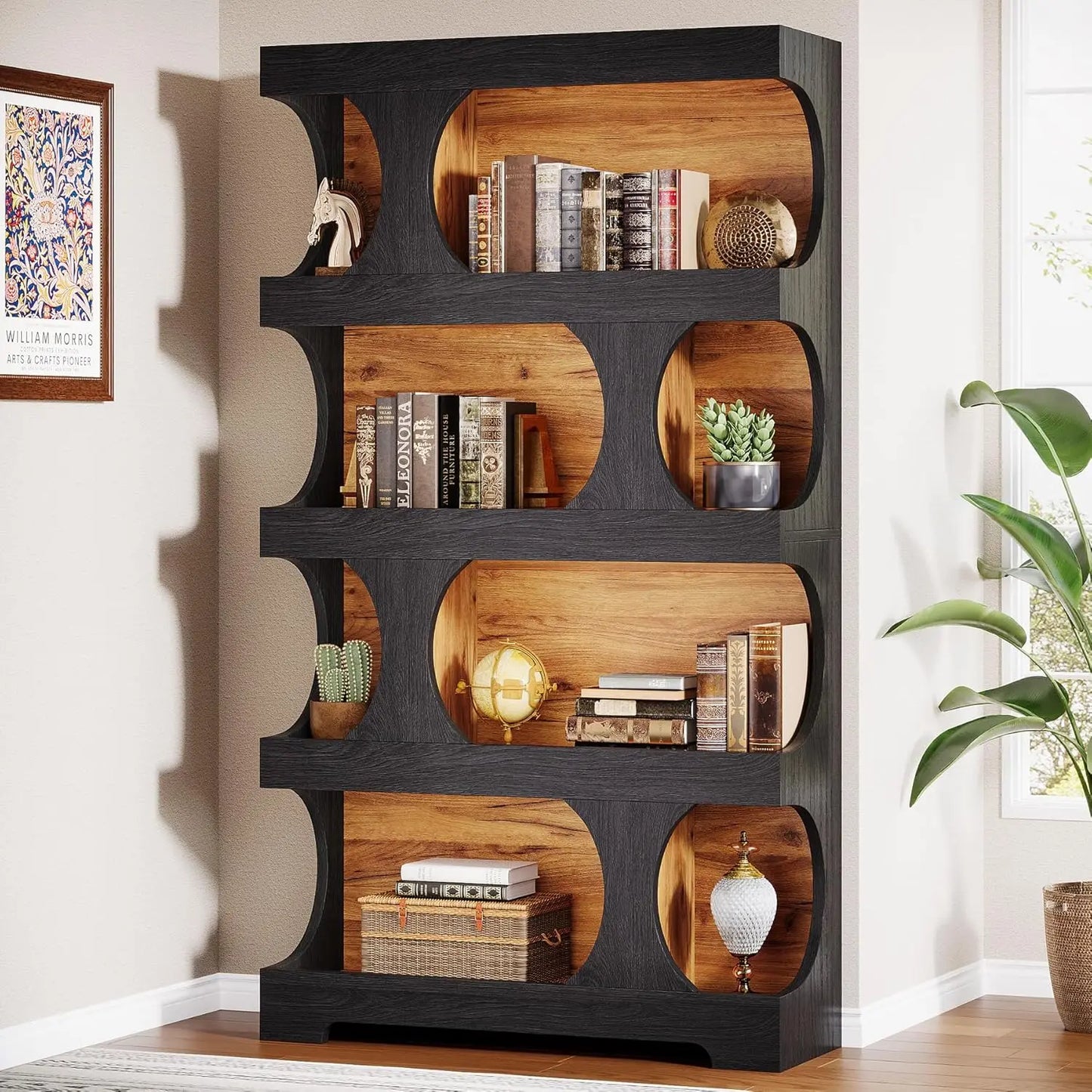Modern Asymmetrical Bookshelf, with Classic Shape,Large Library BookShelf for Living Room, Home Office