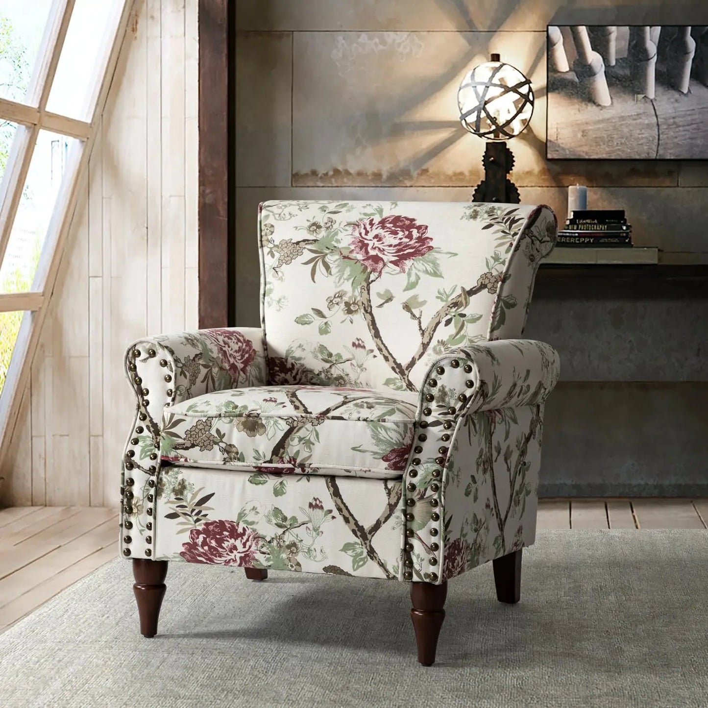 Modern Wingback Accent Chair with Wood Legs & Removable Cushion, Comfy Upholstered Armchair , Different Fabrics
