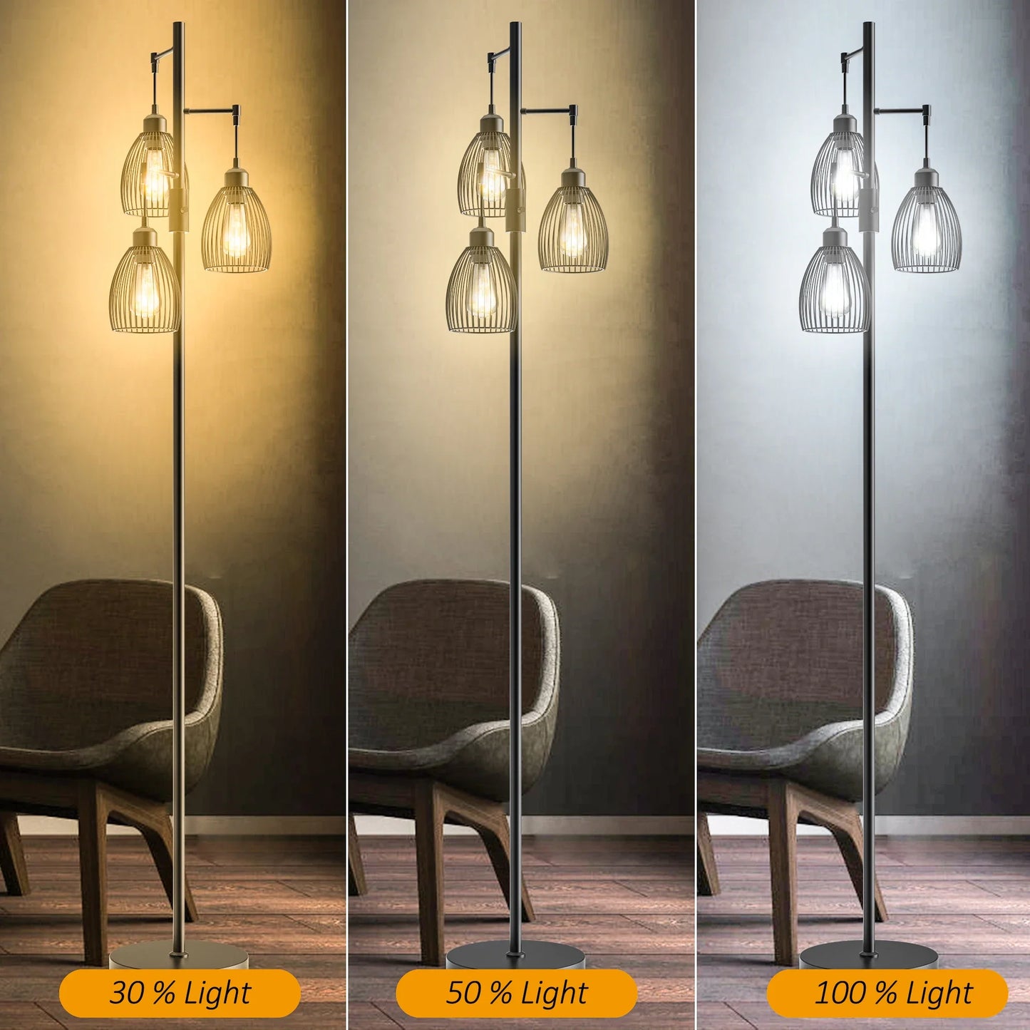 70" Tree Floor Lamp with 3 Bulbs