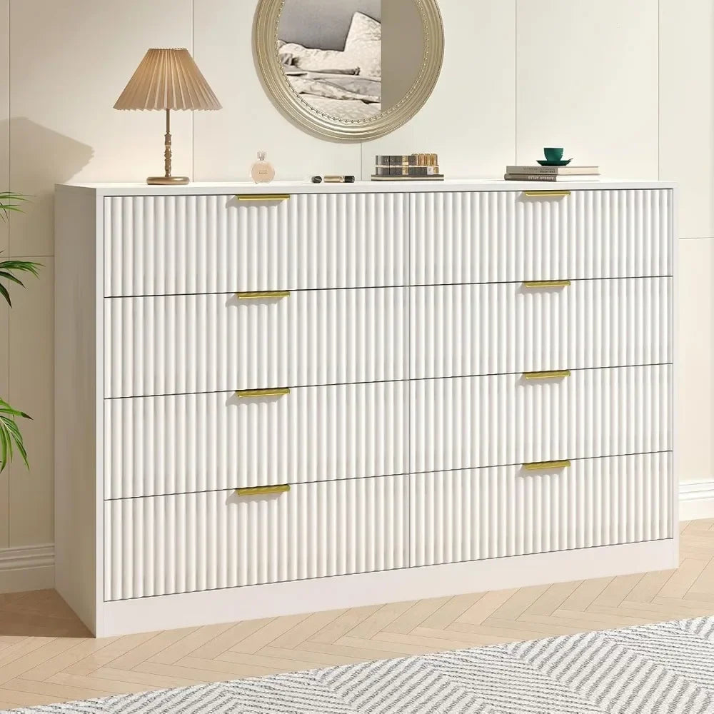 Fluted Dresser for Bedroom with 8 Drawer, 55”  Double Drawer Dresser