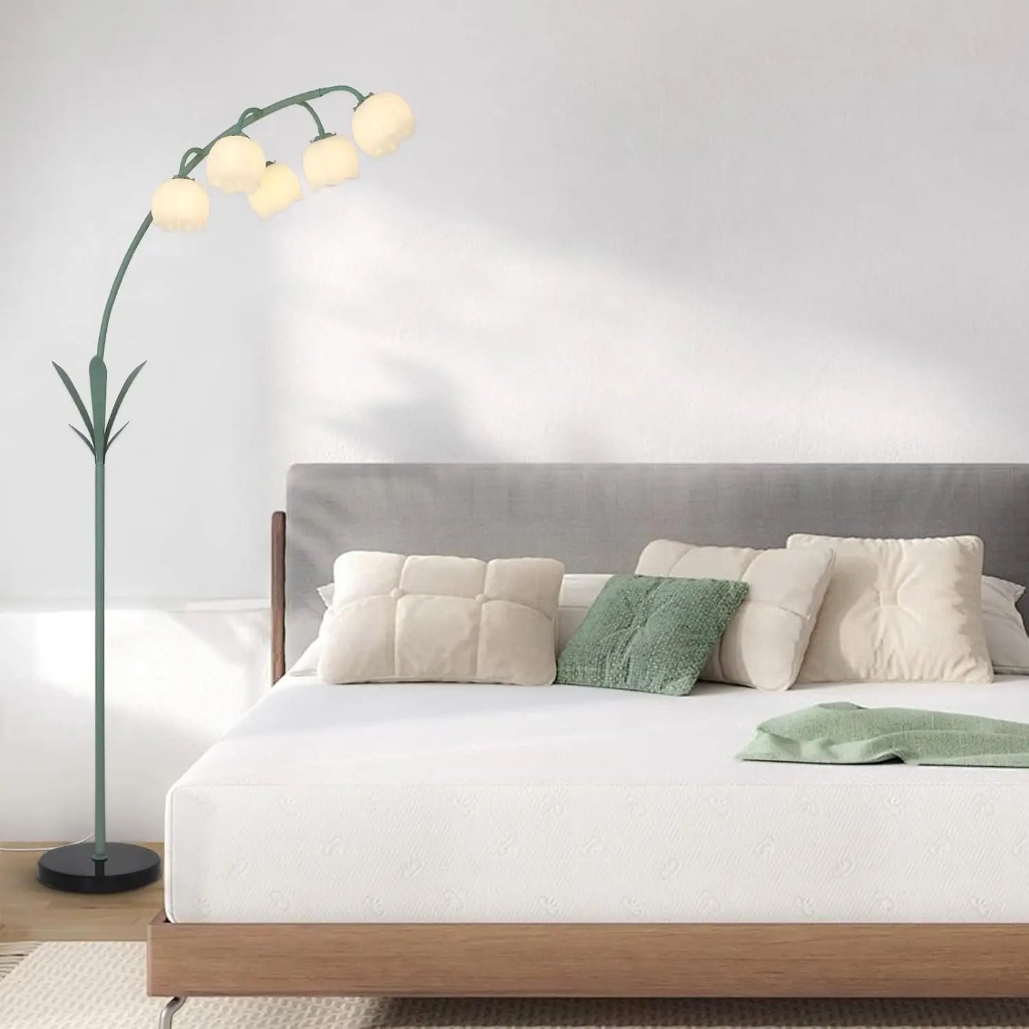 Arc Floor Lamp with 5 G9 LED Bulbs, Foot Switch, Green Floral Design