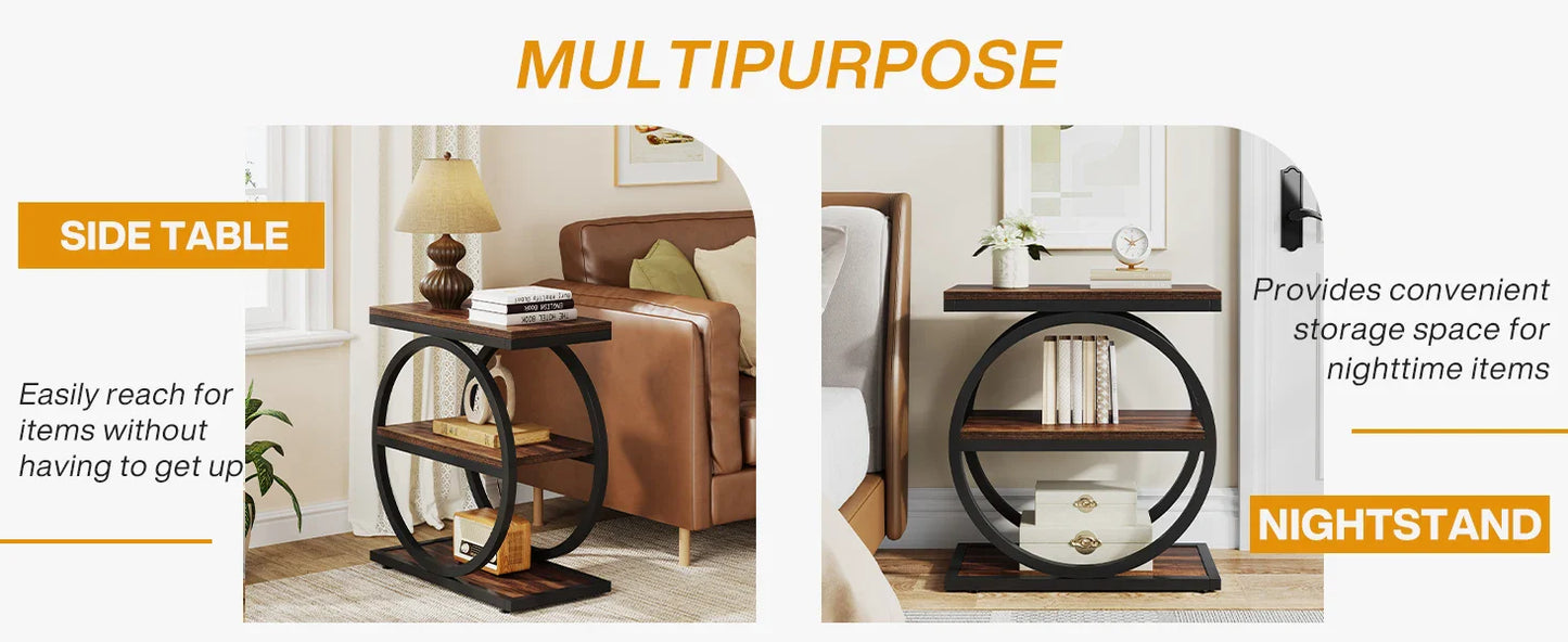 Tribesigns End Table, Narrow End Table with 3 Storage Shelves,