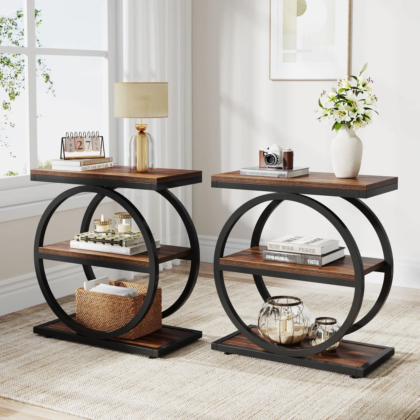 Tribesigns End Table, Narrow End Table with 3 Storage Shelves,