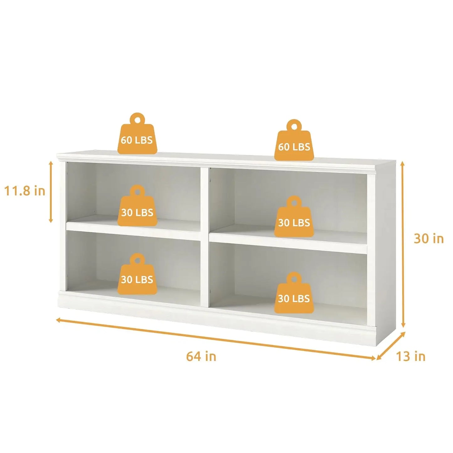 Double Wide Open Shelf Bookcase - 2 Tiers 4 Storage Cube Adjustable Space Book Case