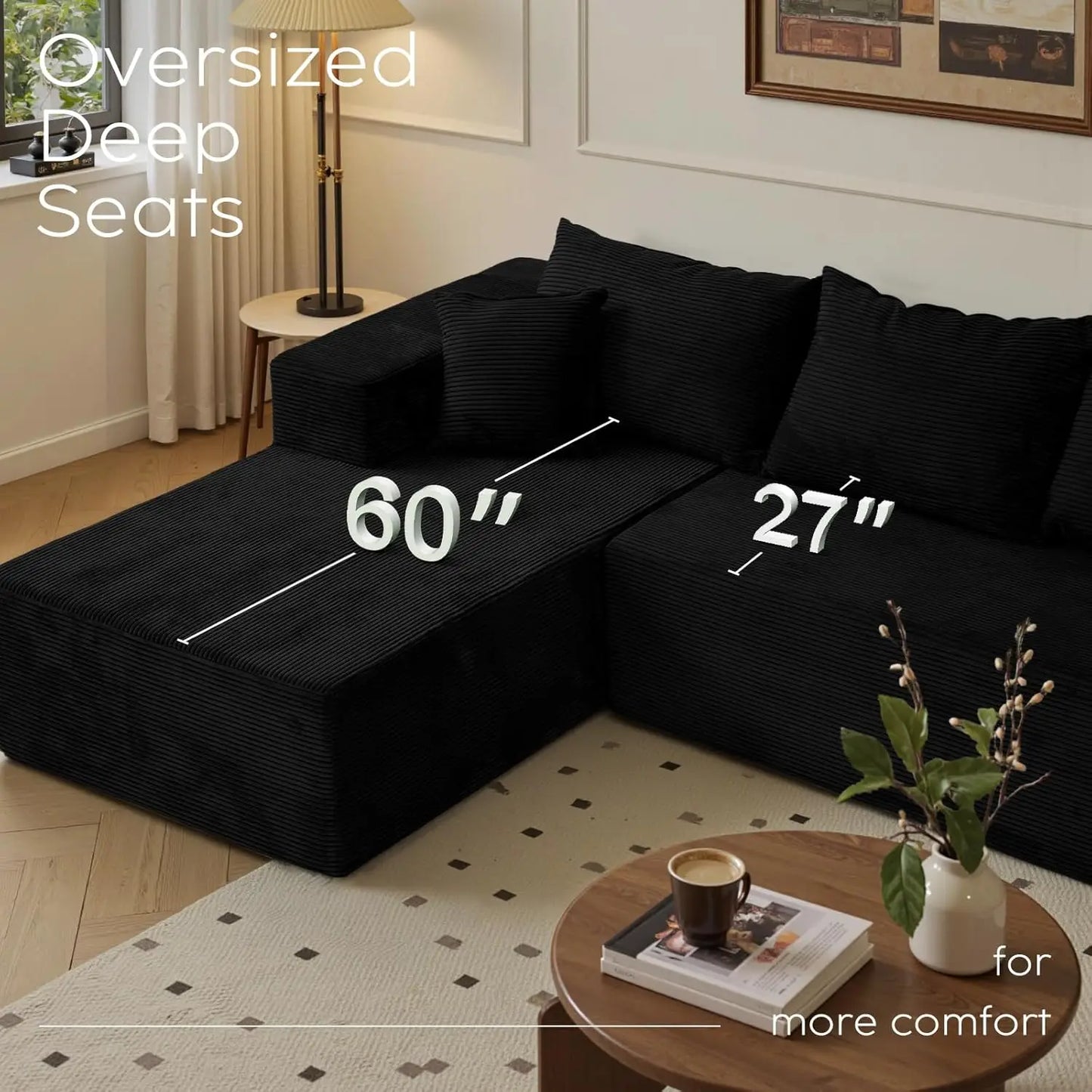 L-Shape Sectional Sofa with Chaise Deep Seat Living Room No Assembly