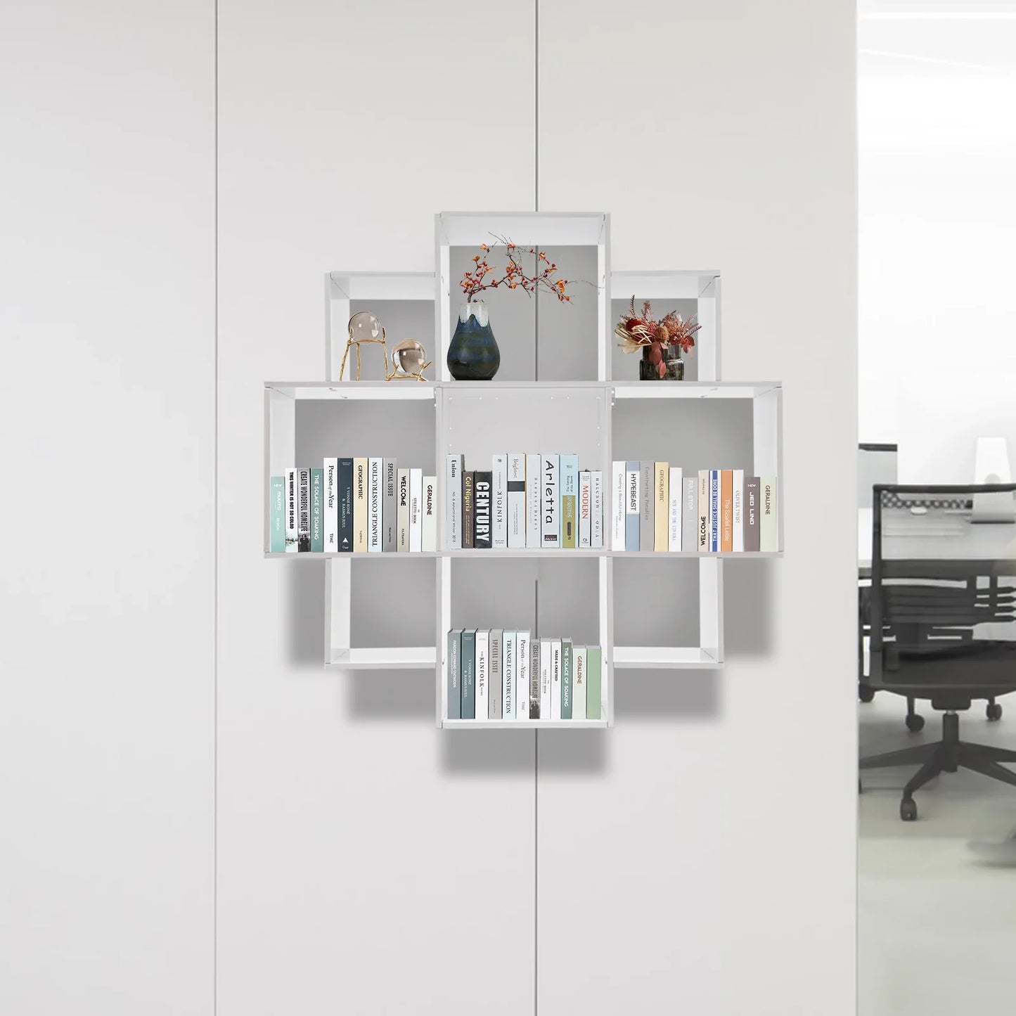 Wall Mounted Irregular Multi-Cube Bookcase, 3-Tier Floating Shelf with 30kg/66lb Load Capacity