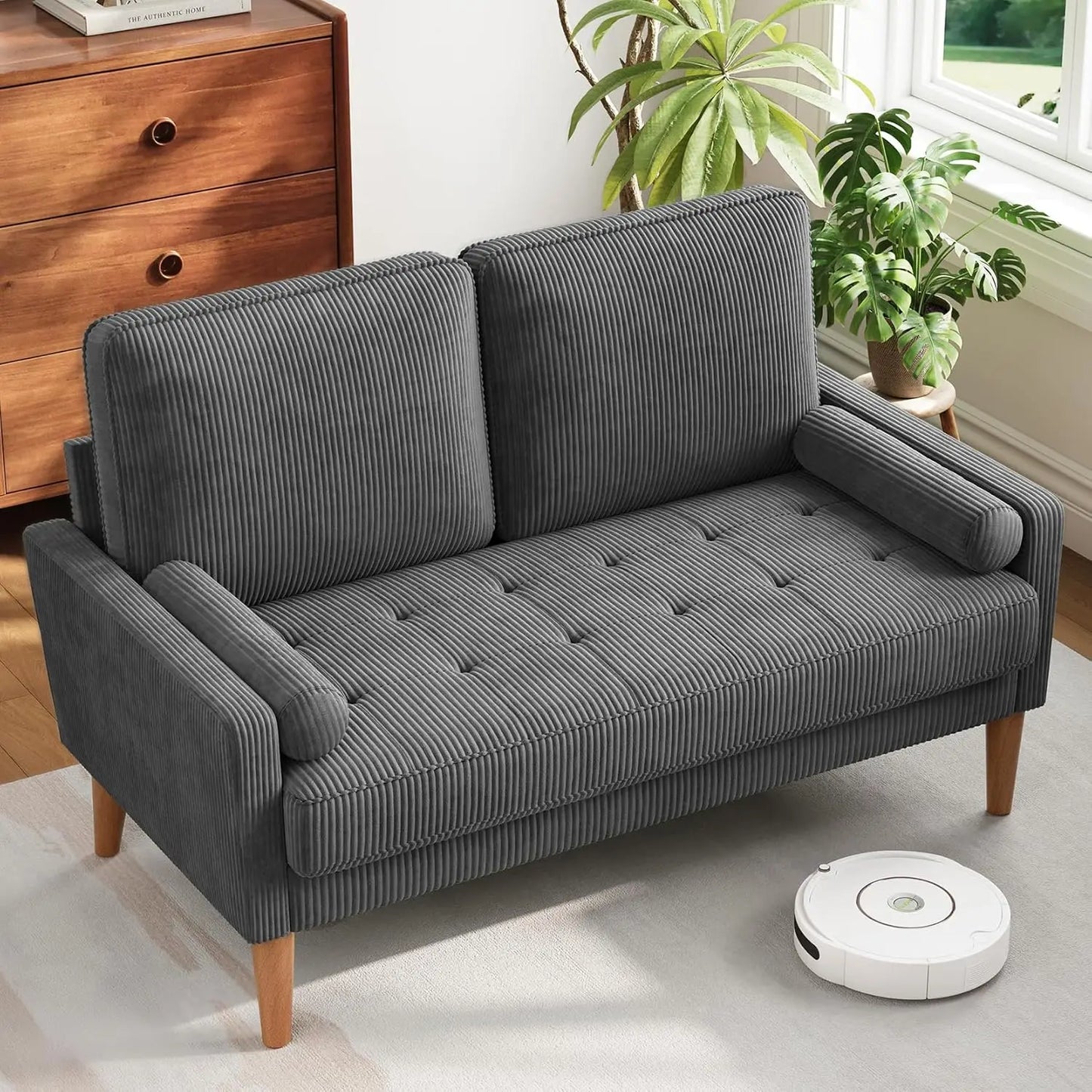 48 Inch Vesgantti Loveseat Sofa - Solid Wood Legs  Throw Pillow