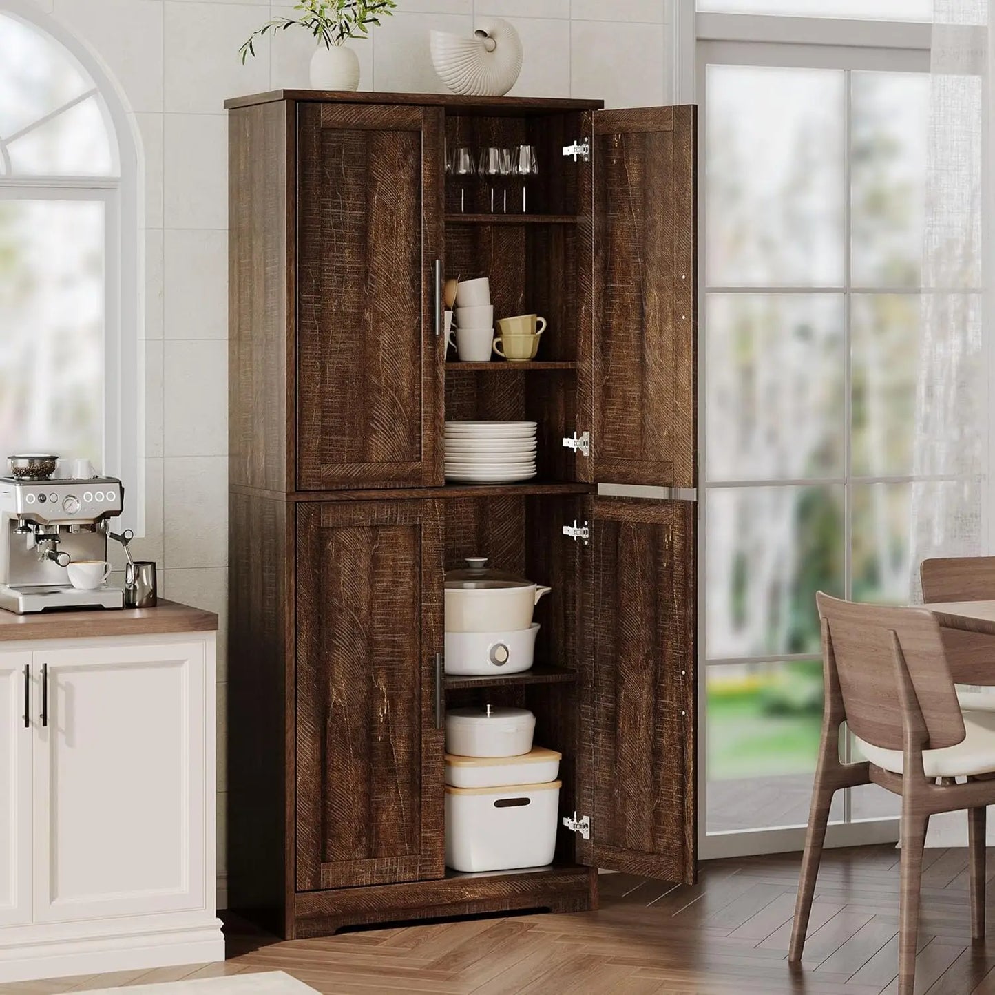 70 Inch Tall Kitchen Pantry Cabinet, Freestanding Storage Cabinet with 4 Doors and Adjustable Shelves,