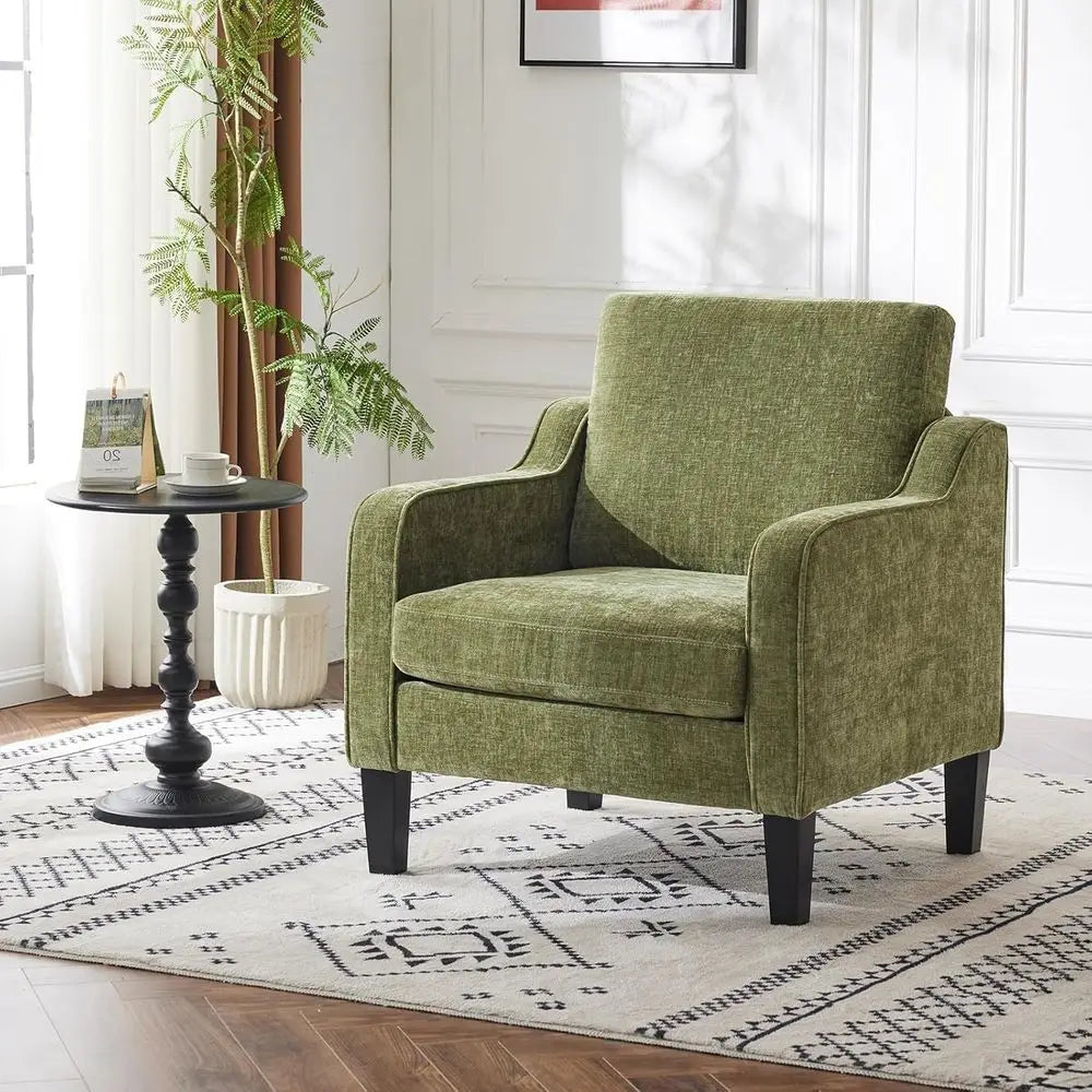 Olive Green Mid-Century Modern Upholstered Accent Chair for Living Room, Bedroom