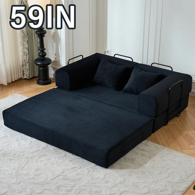 79" Convertible Sofa Bed with Fixed-Shape Frame & Removable Armrests, Modular Corduroy