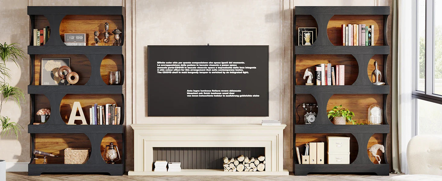 Tribesigns 71" Tall Bookcase, 4-Tier S-Shaped Bookshelf, Wood Modern Freestanding Display Shelves