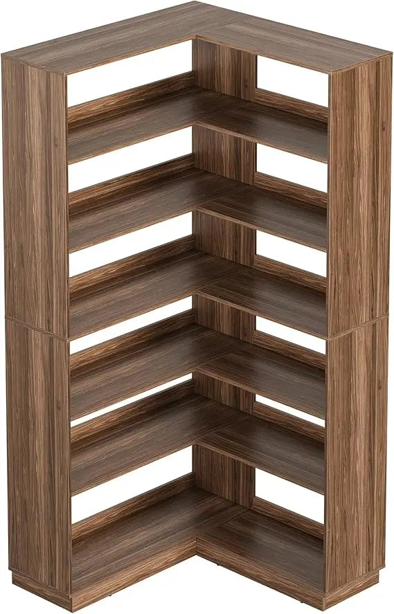 73 Inch Tall Wooden 7-Tier Corner Bookshelf  Ideal for Living Room