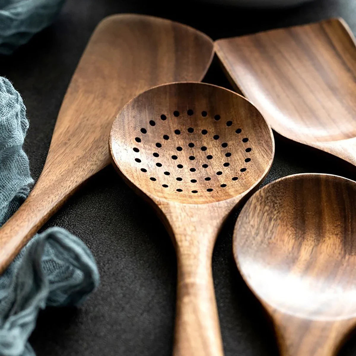 Wood Kitchenware Cooking Set Household Spatula Spoon Set Salad Spoon Fork Stirring Spoon With storage bucket