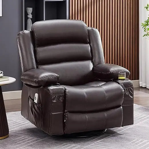 Rocker Recliner Chair with Heat and Massage,360° Swivel  with Cup Holder