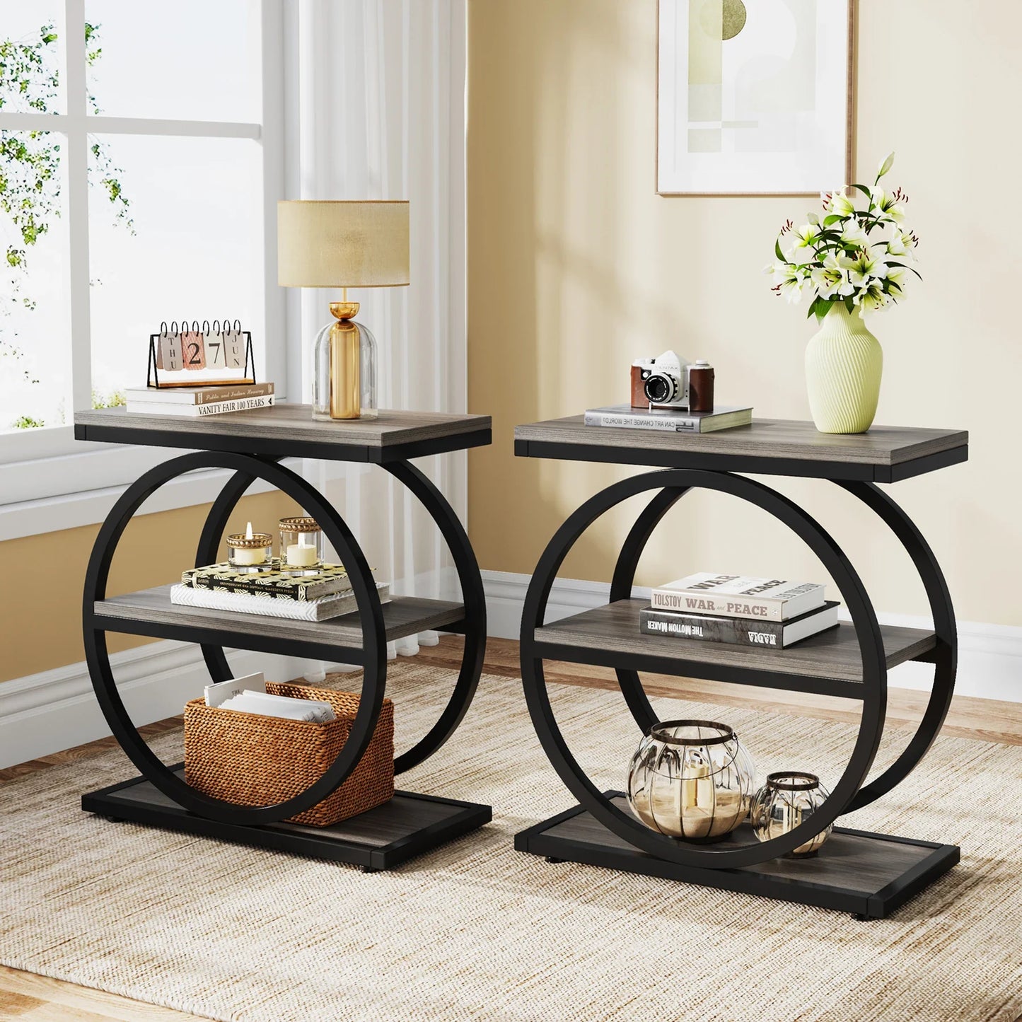 Tribesigns End Table, Narrow End Table with 3 Storage Shelves,