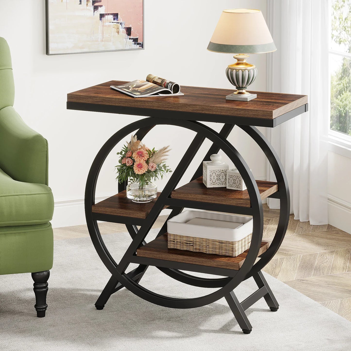 Tribesigns End Table, Narrow End Table with 3 Storage Shelves,