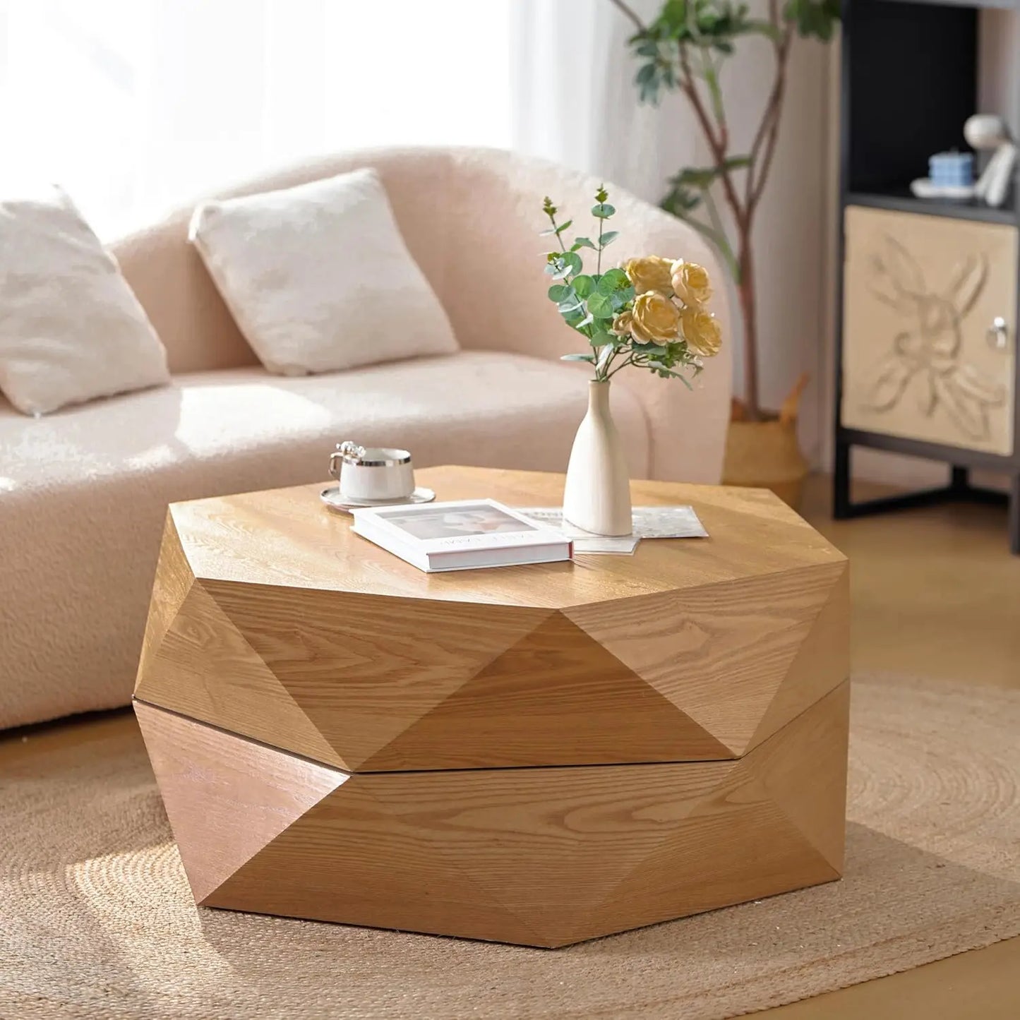 38" Modern Farmhouse Coffee Table, Drum Coffee Table