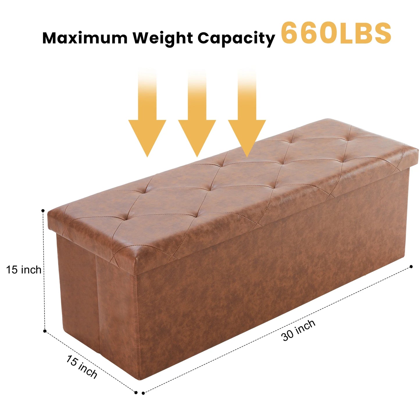 JHK 43 Inches Leather Folding Ottoman Storage Footstool For Living Room