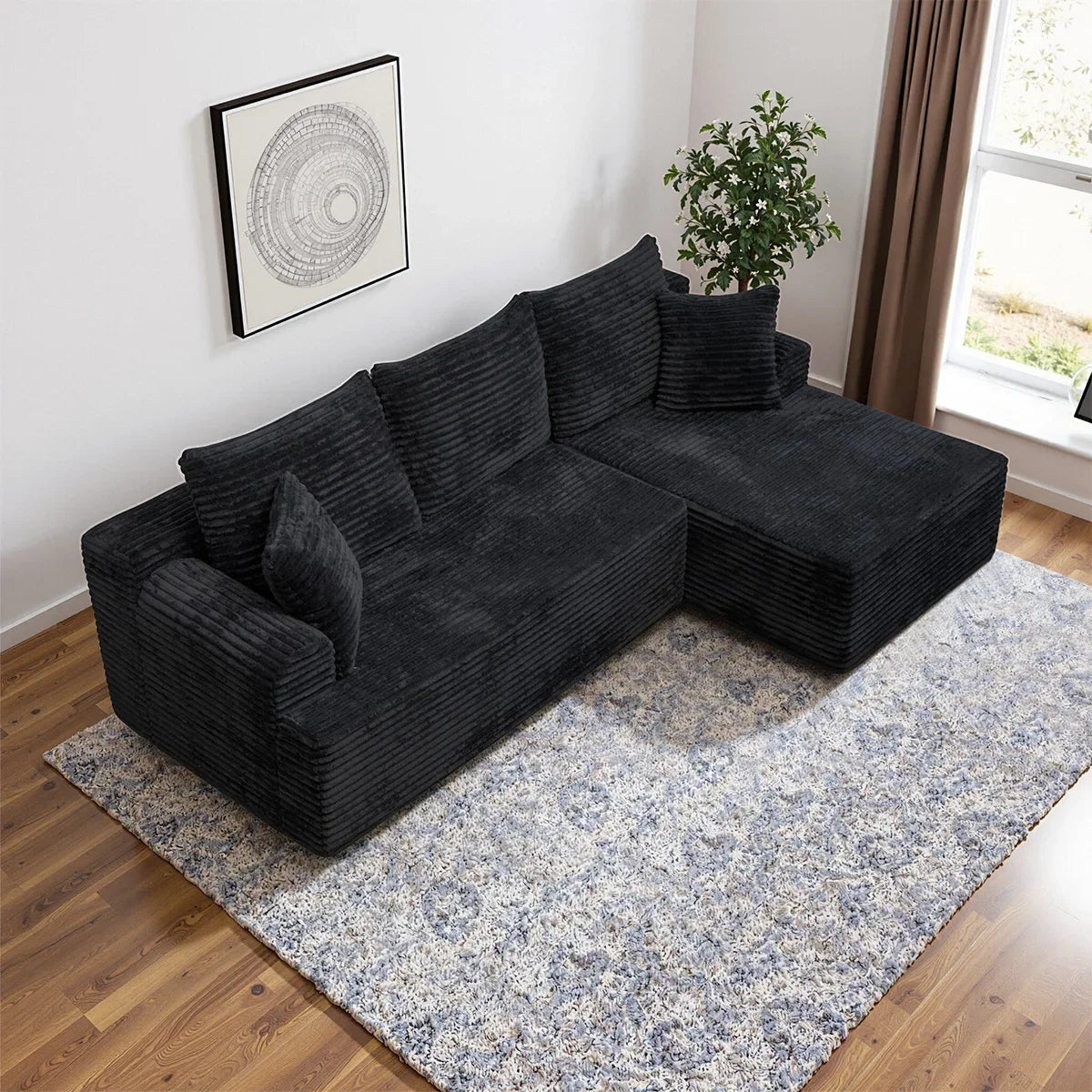 95" L-Shaped Sofa Chaise, Rabbit Fleece Upholstery, Ultra Soft & Comfortable, Ready to Use Out of the Box