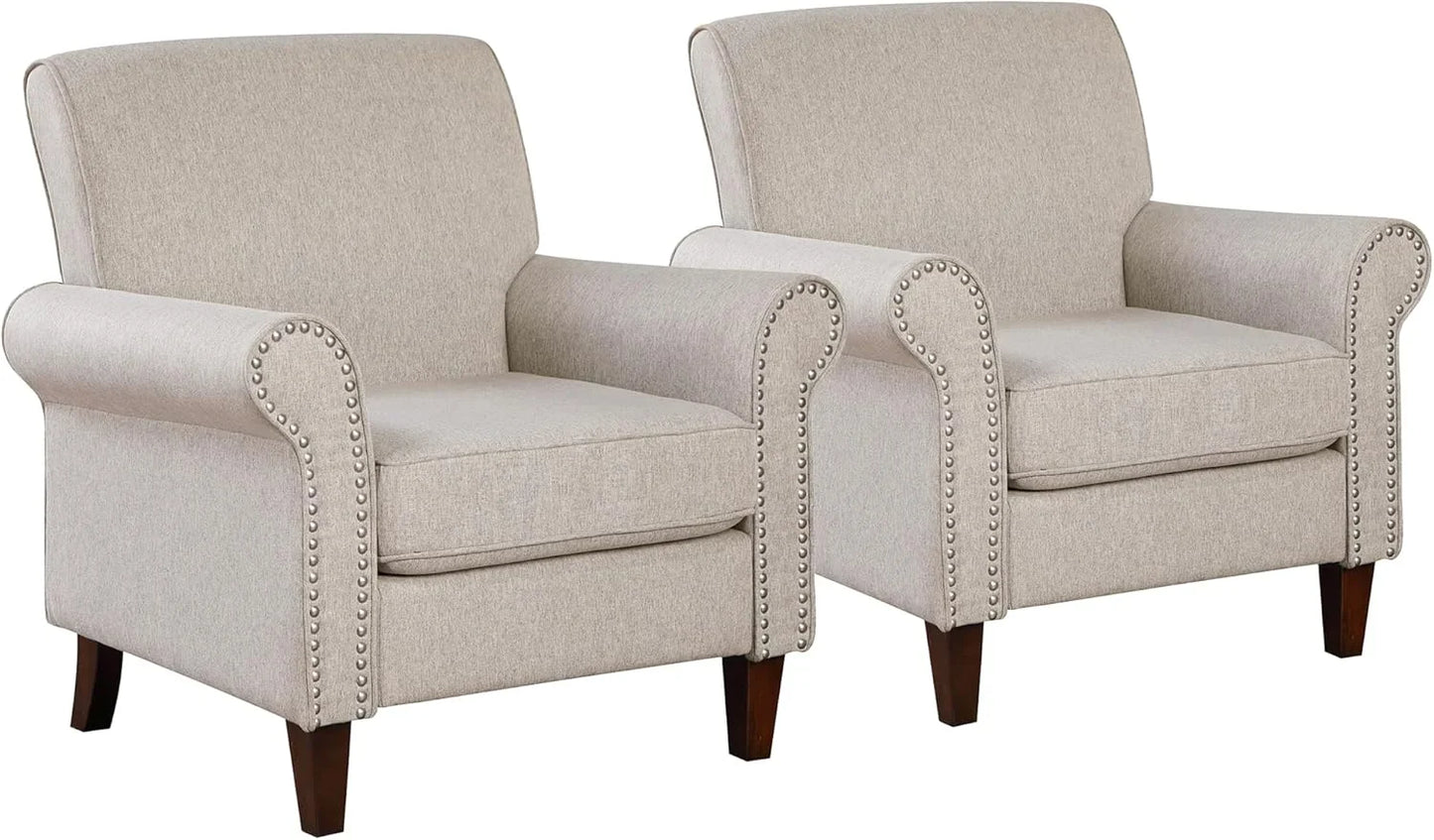 Upholstered Living Room Chair Set of 2 - Large Comfy Fabric Accent Chair