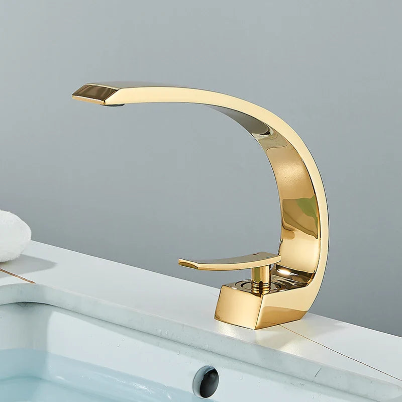Luxury Brass Basin Faucet Deck Mounted Black Hot Cold Water Single Hole For Bathroom