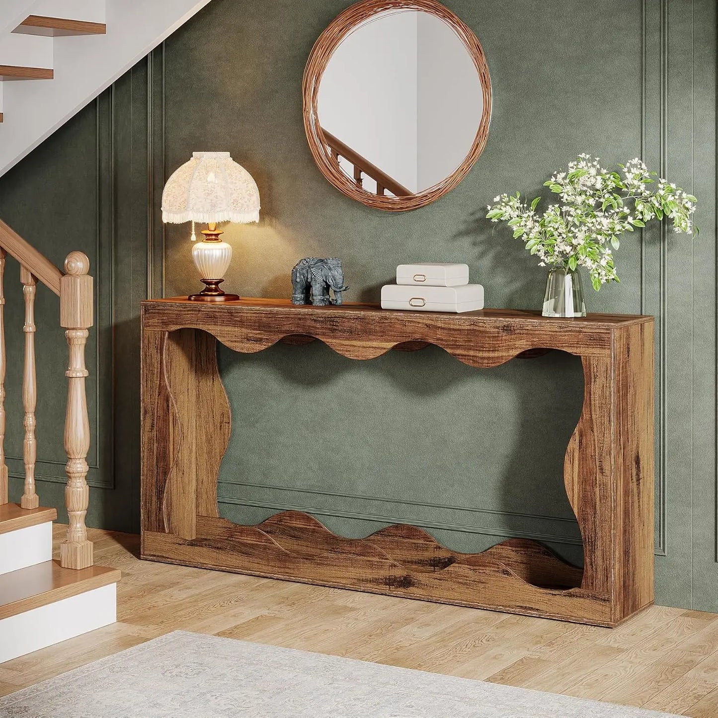 63 Inches Farmhouse Console Table with Storage, Couch Table Behind Sofa