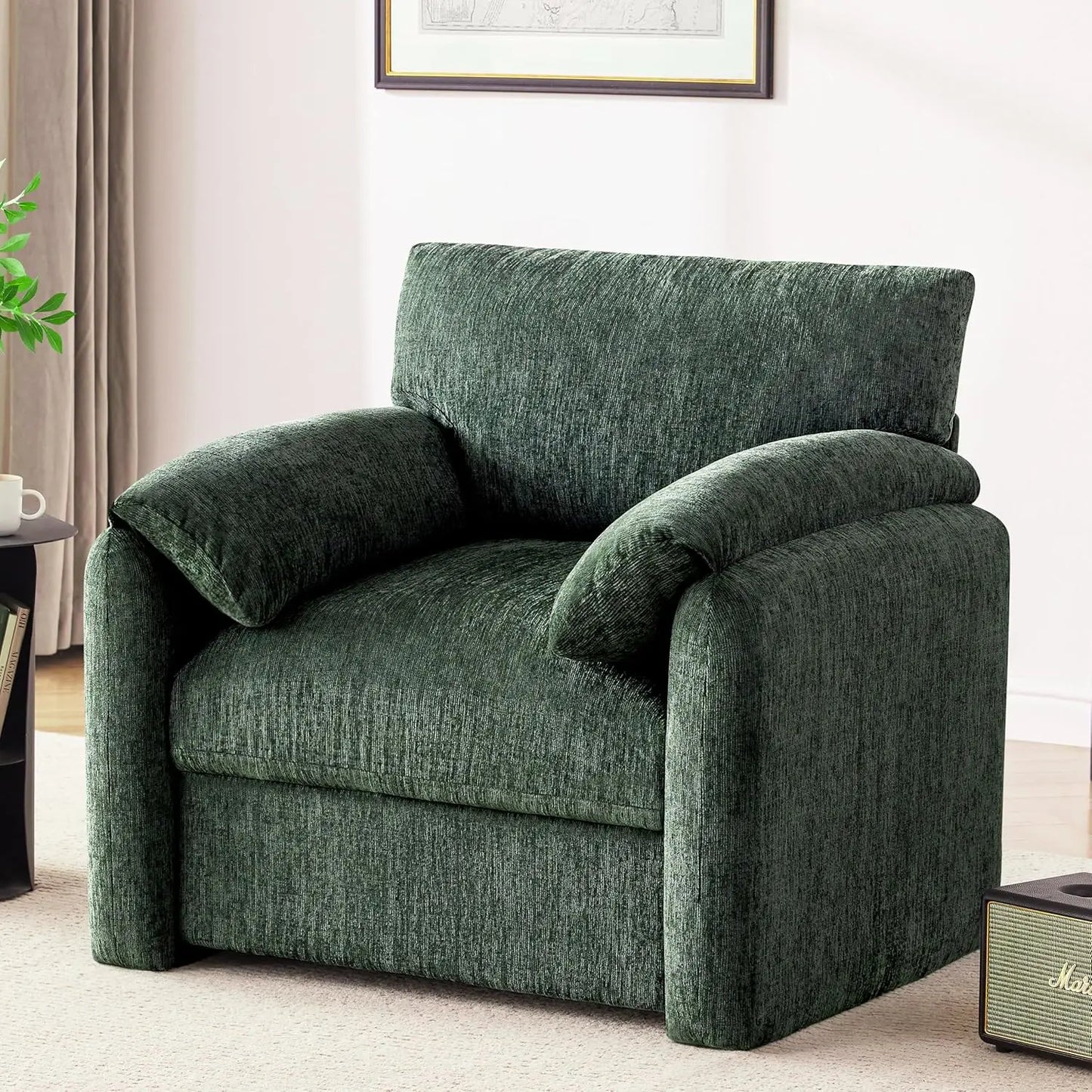 38.6in Chenille Oversized Armchair Mid-Century Upholstered Living Room Bedroom Beige