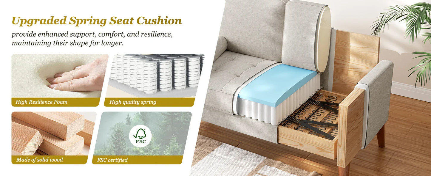 48 Inch Vesgantti Loveseat Sofa - Solid Wood Legs  Throw Pillow