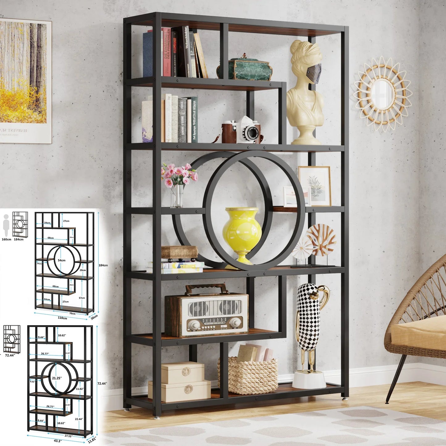 Tribesigns Bookshelf Industrial 5 Tier Etagere Bookcase,
