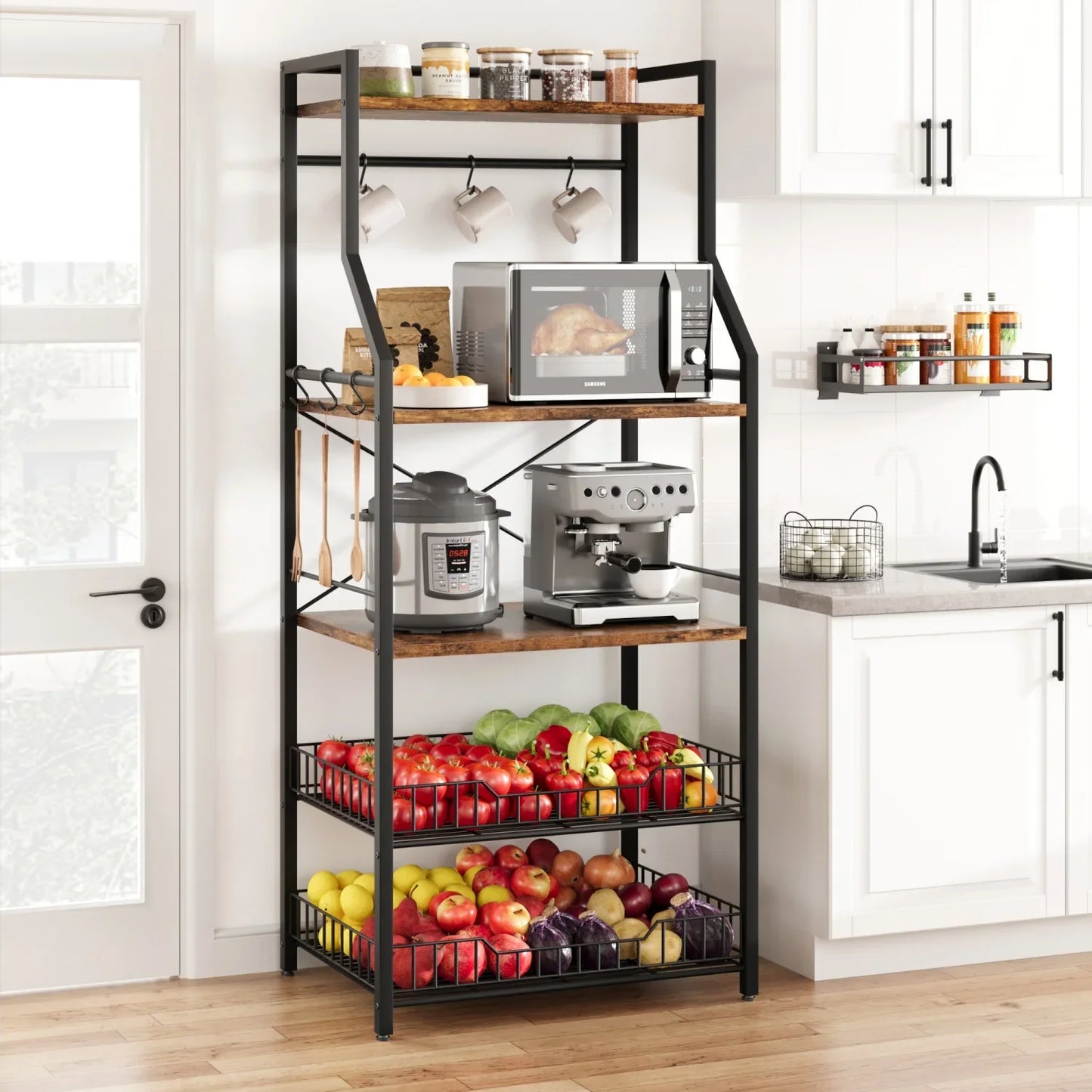 Kitchen Bakers Rack Microwave Oven Stand Coffee Bar Station