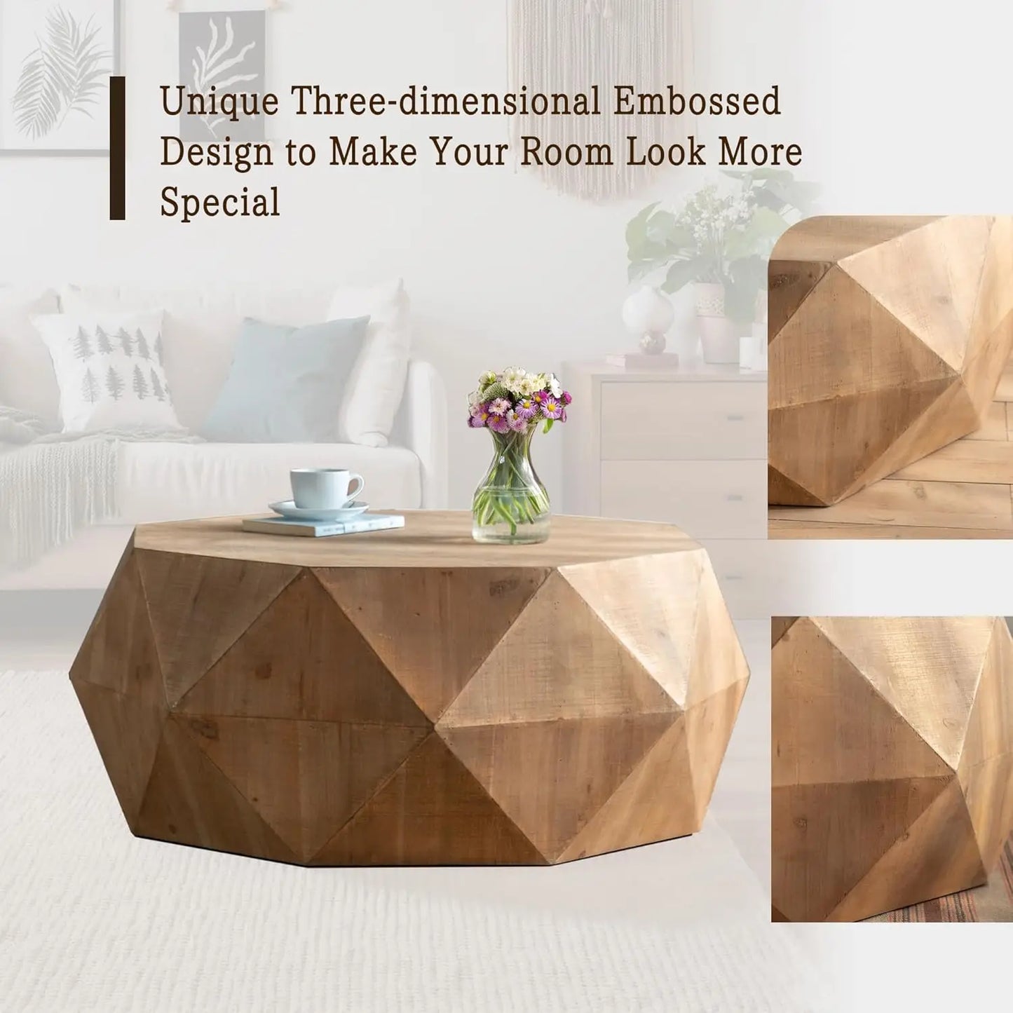 38" Modern Farmhouse Coffee Table, Drum Coffee Table
