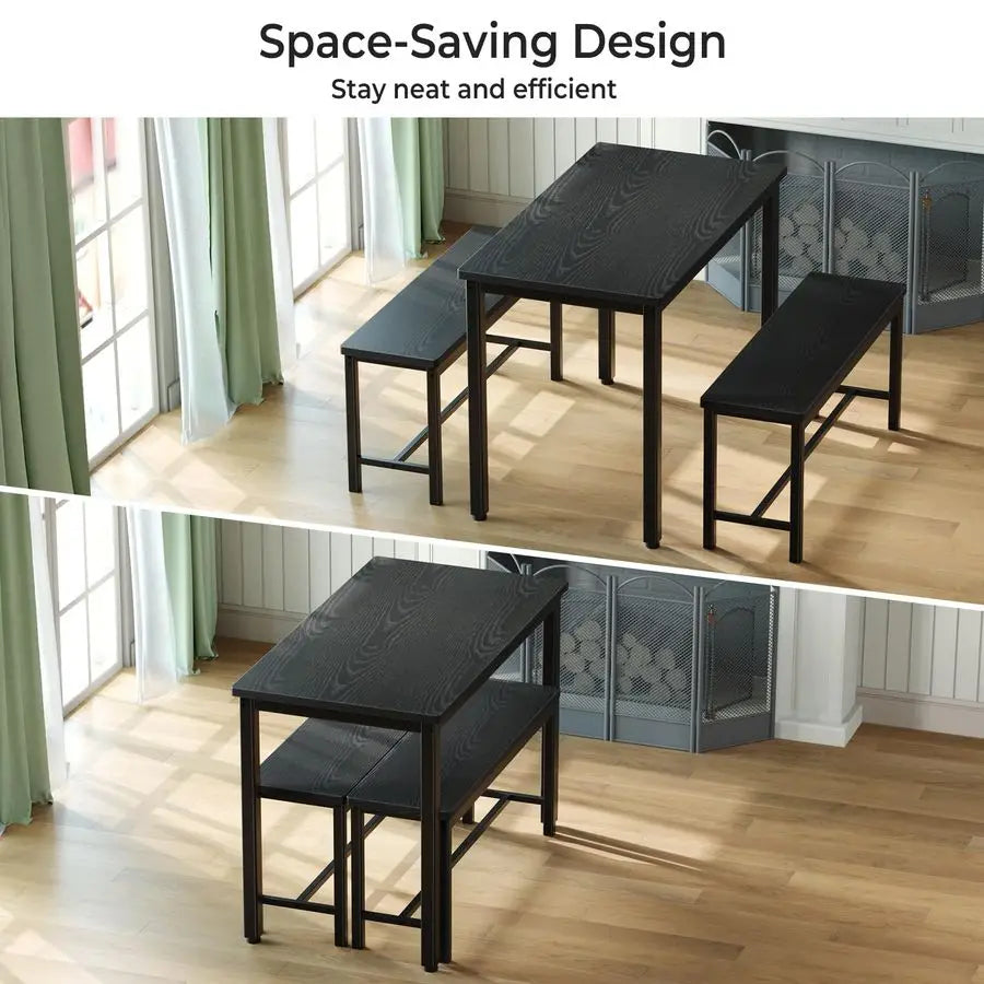 Dining Table Set for 4, 3Piece Kitchen Table with 2 Benches,