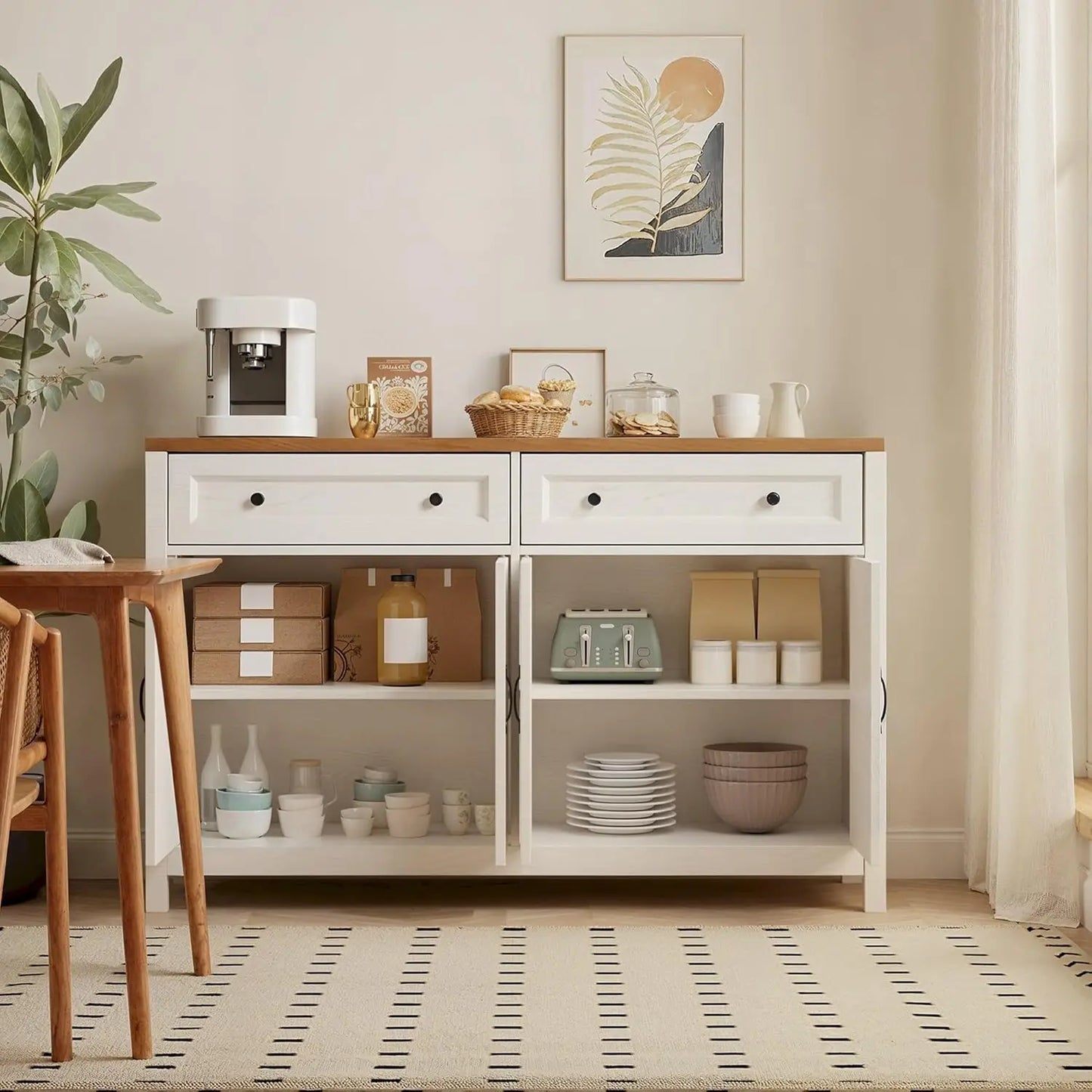 Farmhouse Kitchen Sideboard Buffet Cabinet with Storage, Wood Coffee Bar and Storage Sideboard