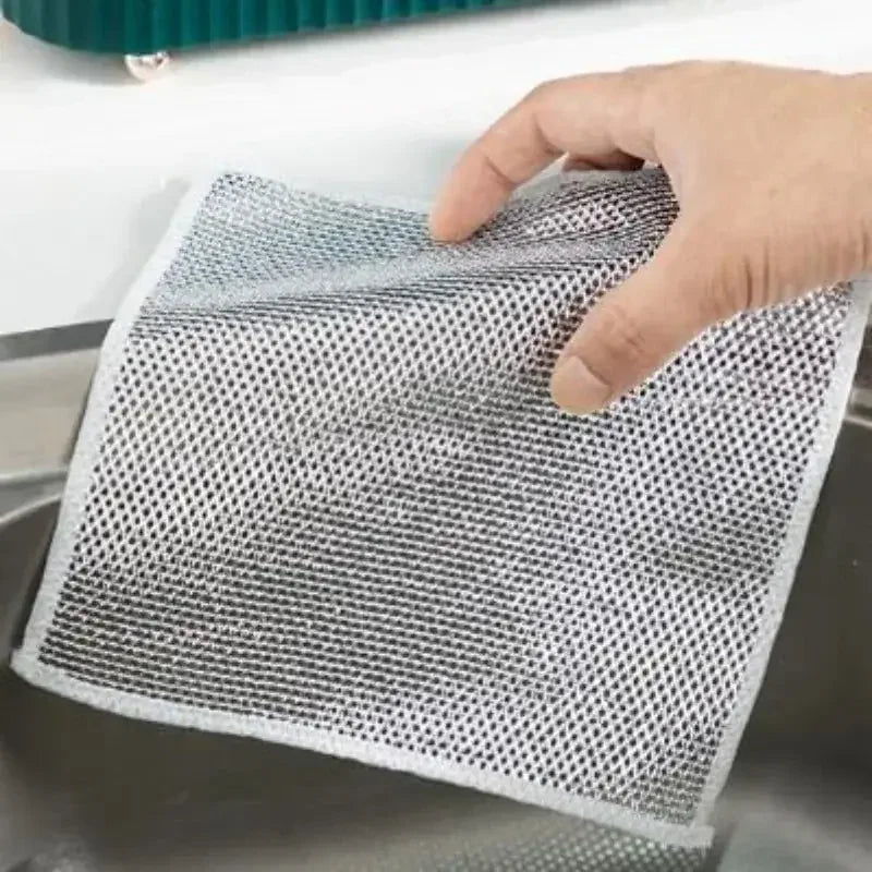 10pcs Magic Dishcloth Silver  Kitchen Cloth  Built-in Sponge Steel Wire Ball Rag