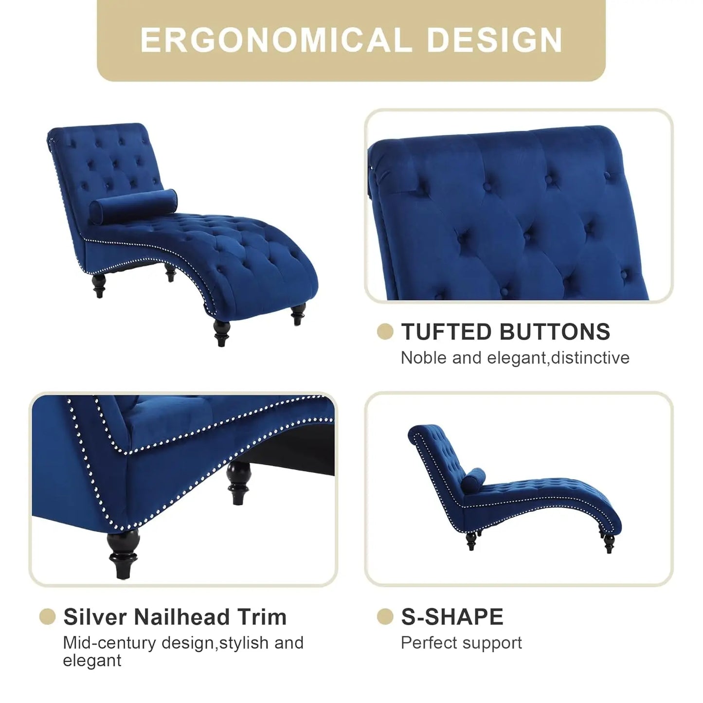 Velvet Chaise Lounge Indoor,Button-Tufted Upholstered with Pillow for Bedroom Living Room,