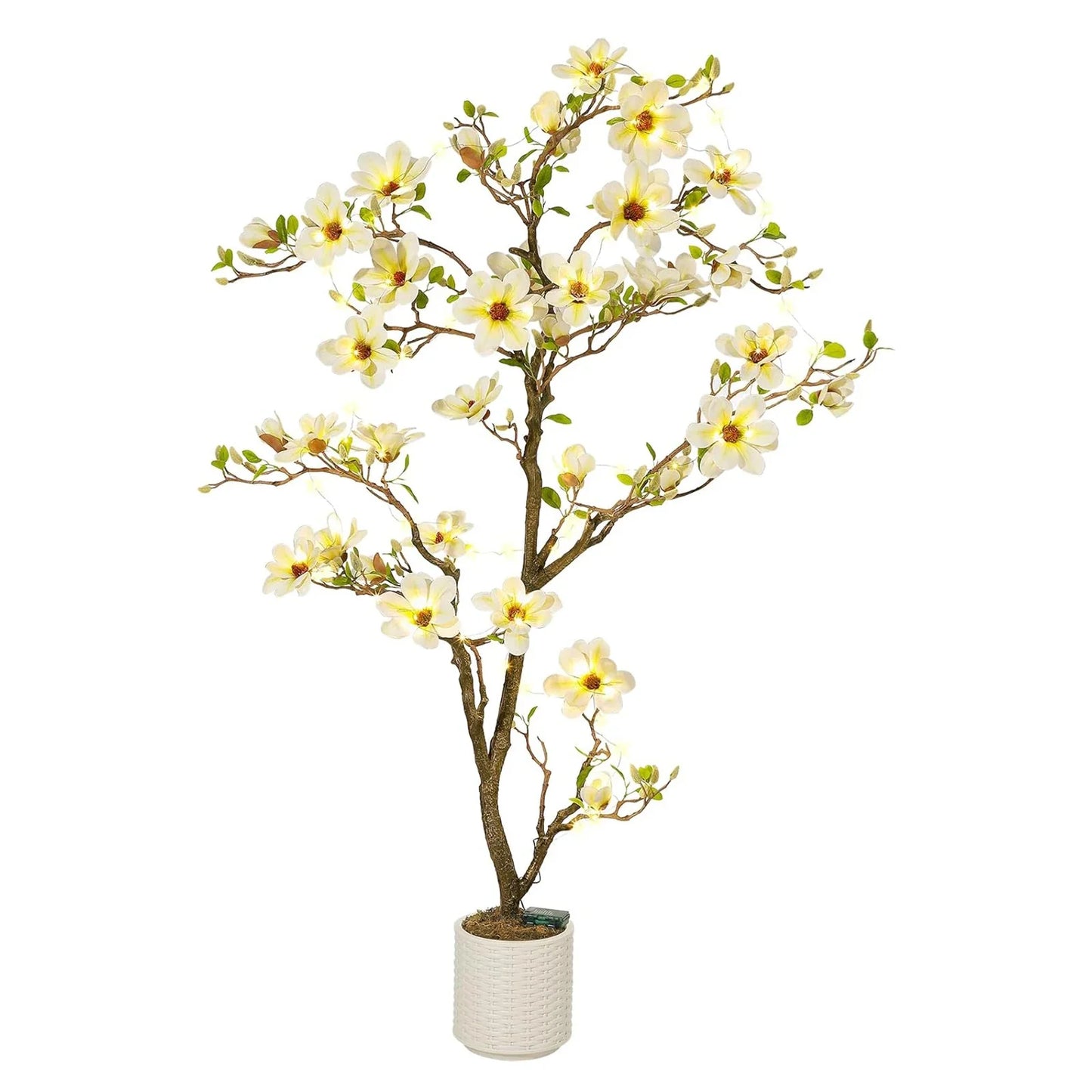 Artificial Magnolia Plant Faux Flower Trees  with LED Light for Yard Patio Home