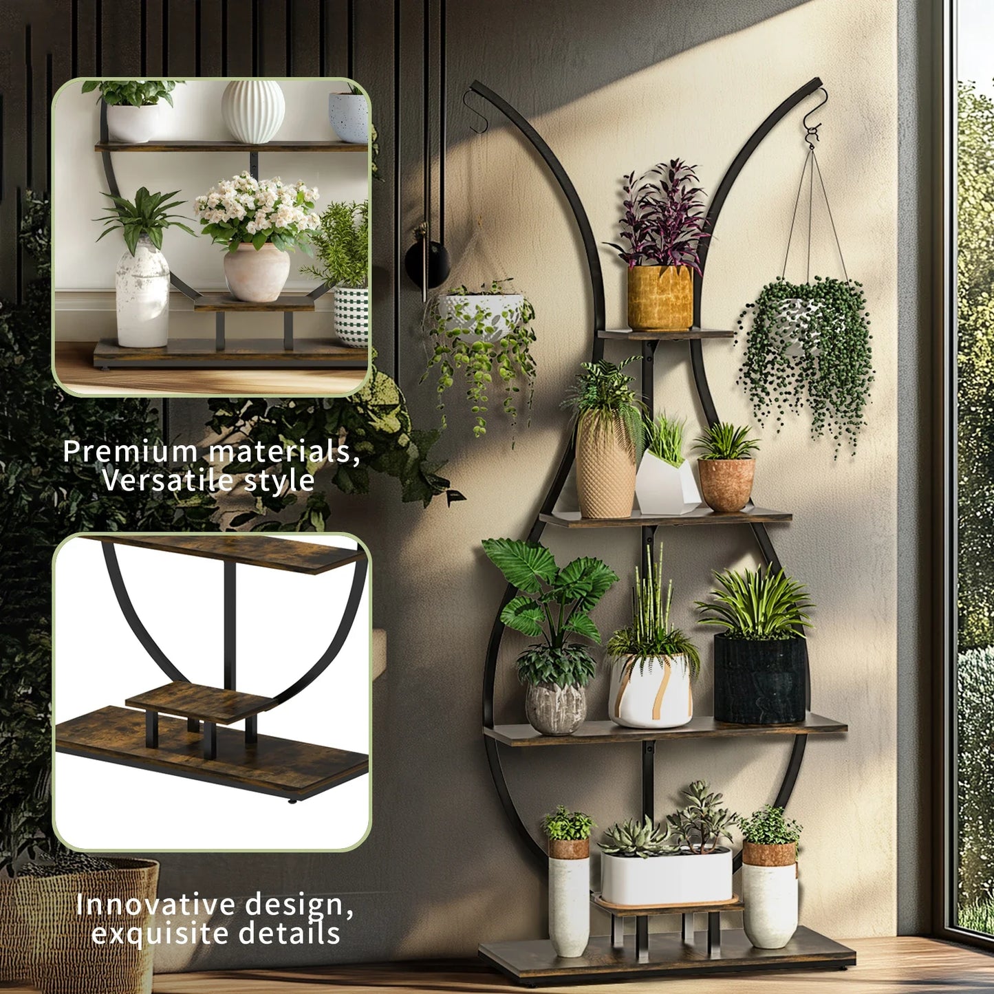 Large Vase Shaped Plant Stand 5 Tier Planter Display  for Home Patio Decor
