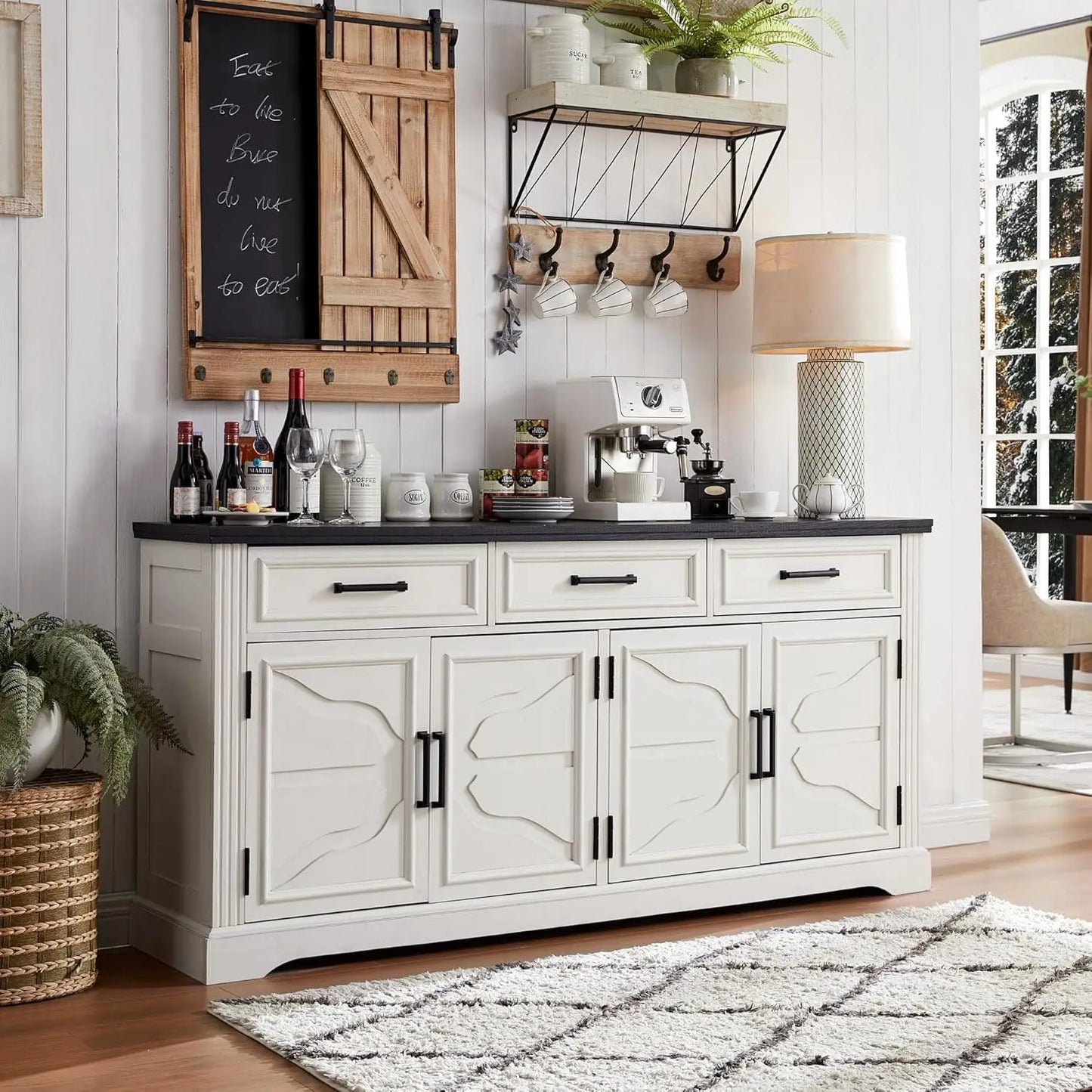 66" Large Buffet Sideboard Cabinet with 4 Doors and 3 Drawers,  Storage Cabinet for Dining Room,