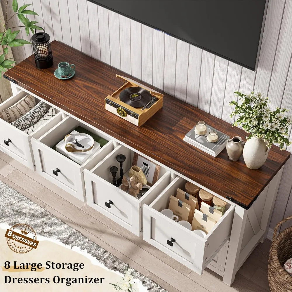 Dresser with 8 Drawers, Farmhouse, Wood, Wide, Long, TV Stand