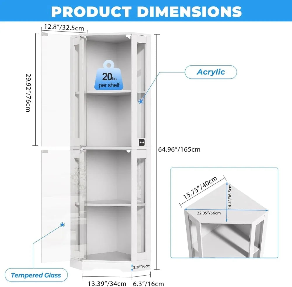 65" Corner Glass Display Cabinet with LED Lights & Motion Sensor, 4-Tier Showcase for Collectibles Figures Liquor