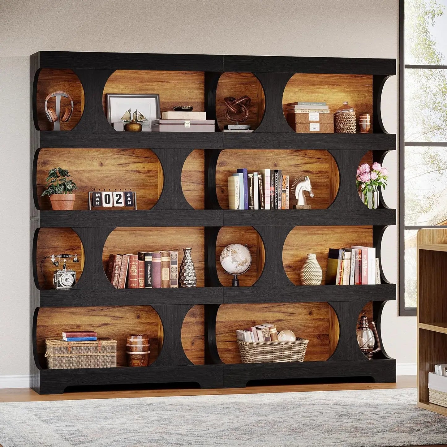 Modern Asymmetrical Bookshelf, with Classic Shape,Large Library BookShelf for Living Room, Home Office