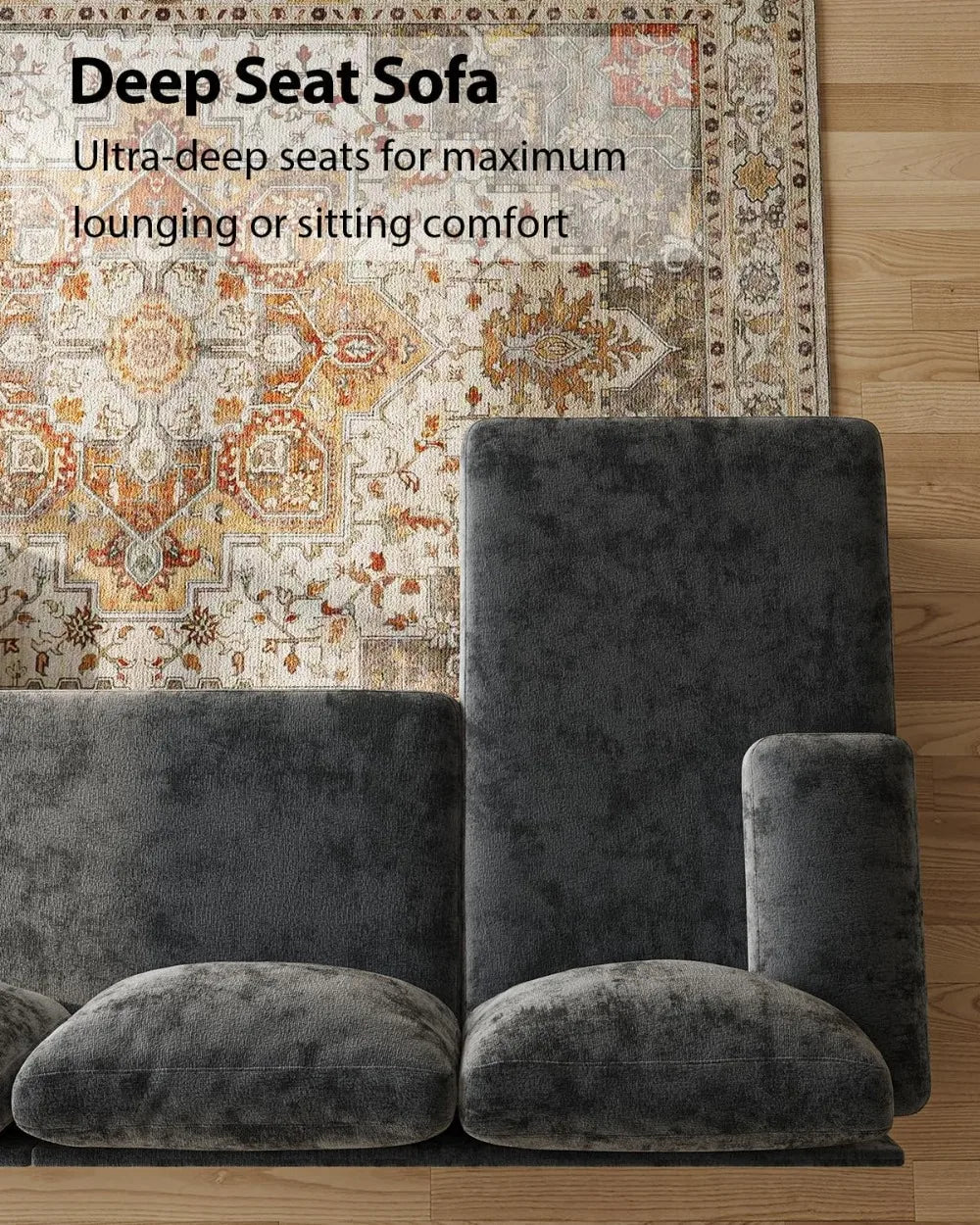 112 Inch U-Shaped Sectional Sofa, Dark Grey Chenille Fabric, Double Chaise for Living Room