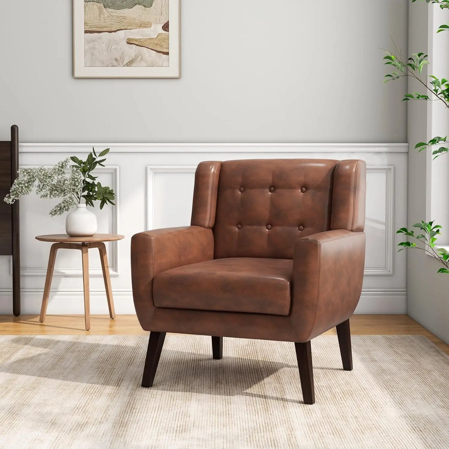Modern Linen Accent Chair High-Resilient Sponge Comfy Reading Seat Floral Set 1,