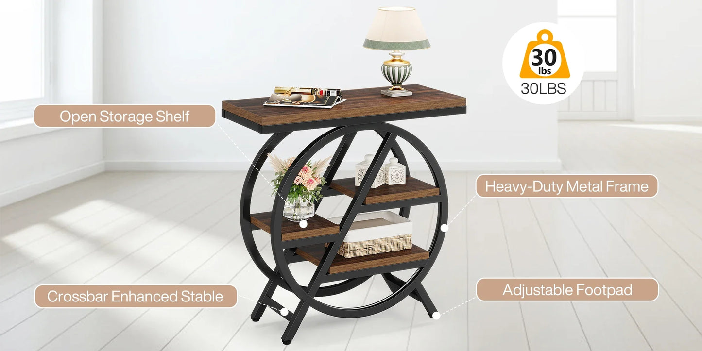 Tribesigns End Table, Narrow End Table with 3 Storage Shelves,