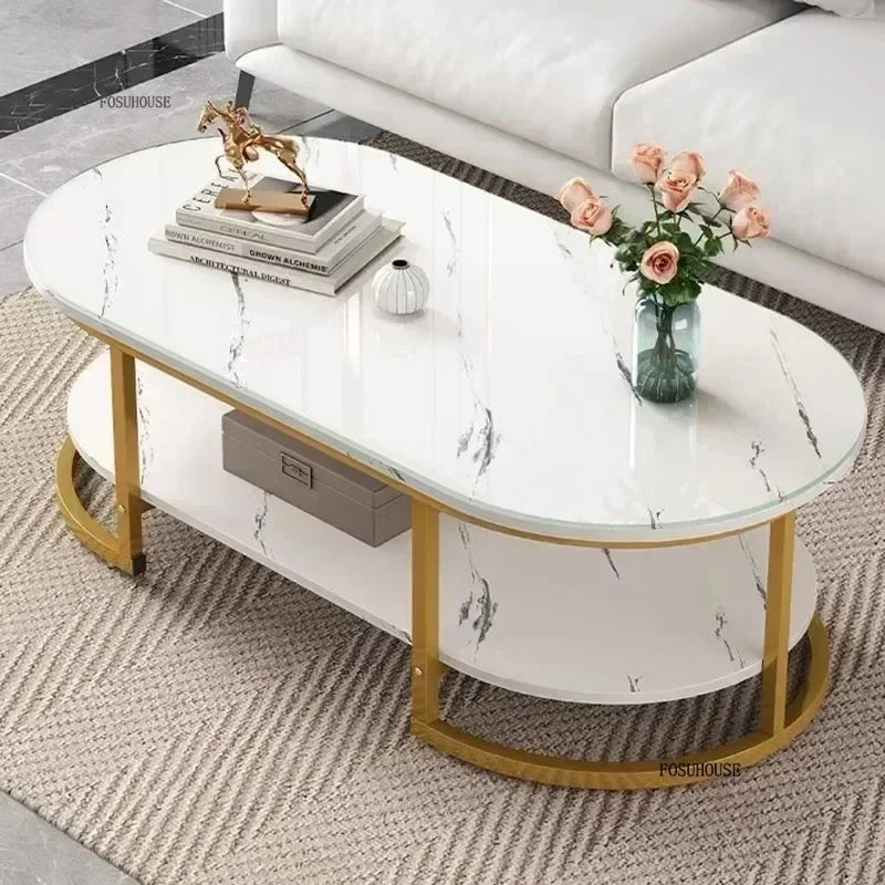 Minimalist Storage Oval  Modern Design Coffee Table