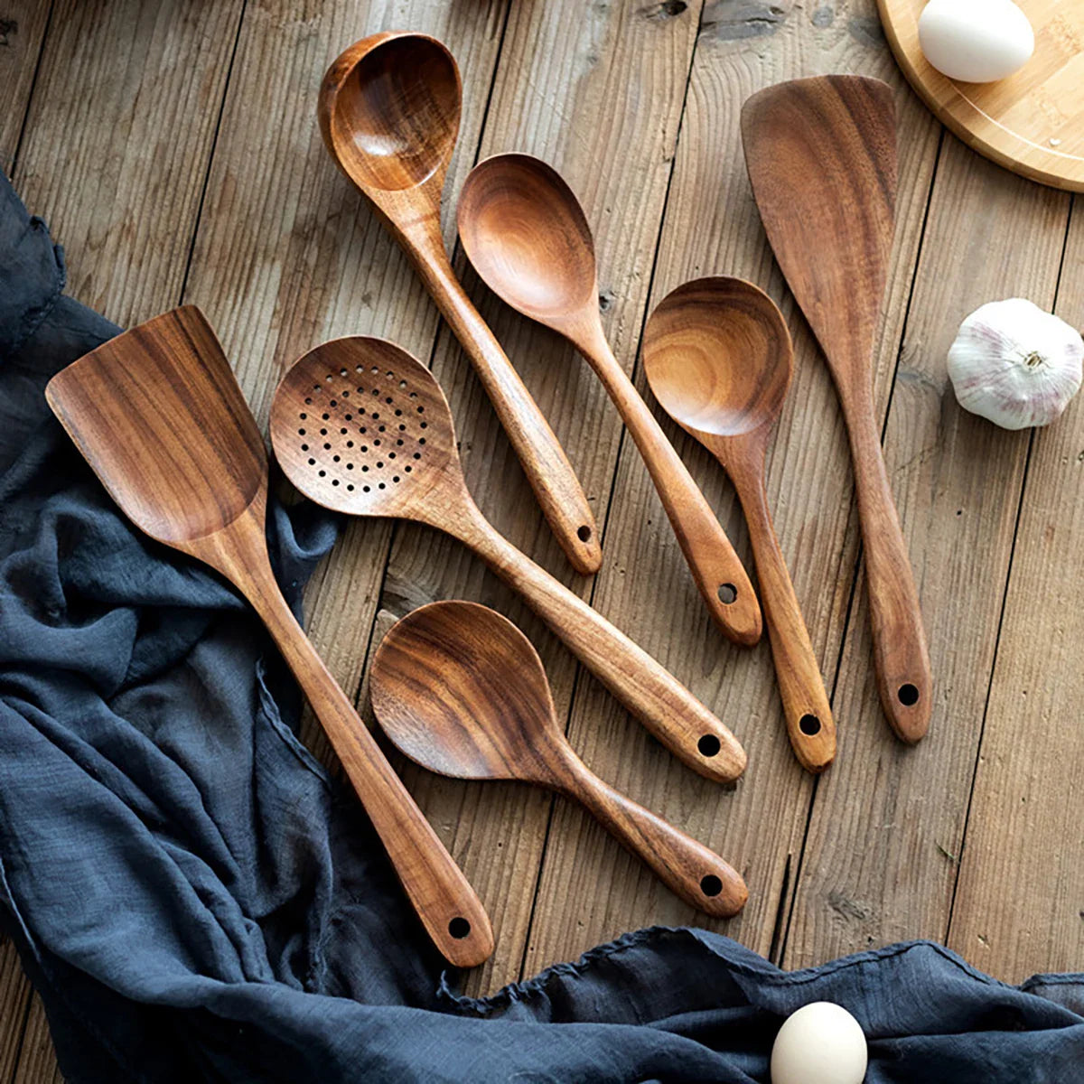 Wood Kitchenware Cooking Set Household Spatula Spoon Set Salad Spoon Fork Stirring Spoon With storage bucket