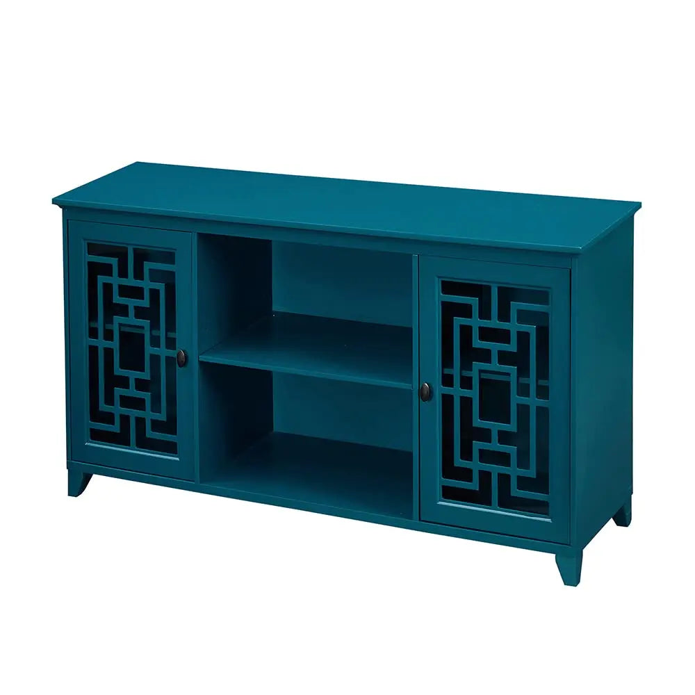 60”W Blue Console Table  Wood Sideboard with Adjustable Shelves and Doors,